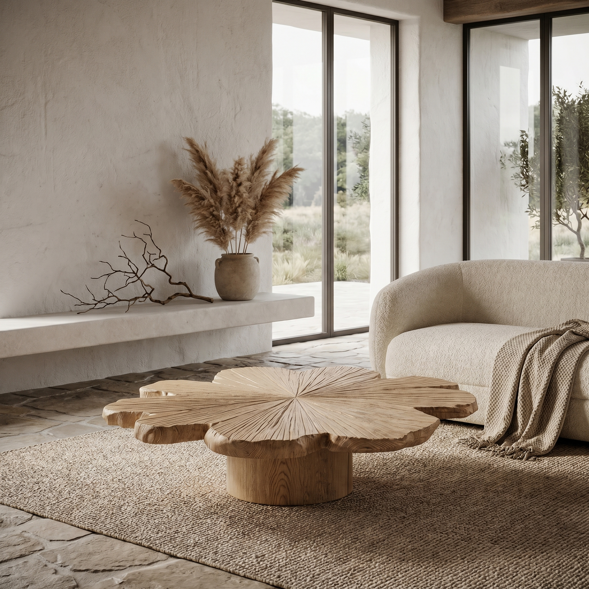 Modern Coffee Table With Sculptural Petal Inspired Design For Living Room