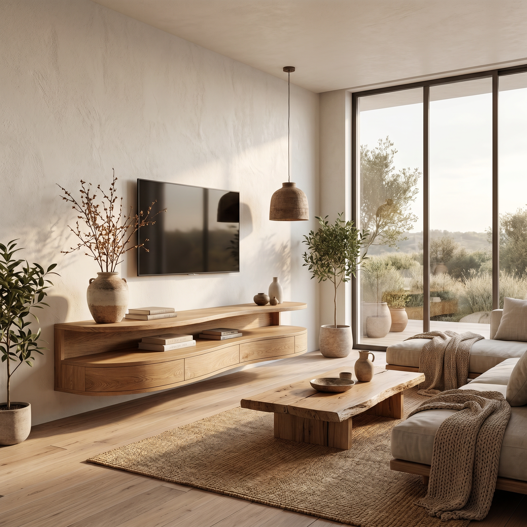 Contemporary Floating TV Stand With Built In Drawer Storage For Living Room