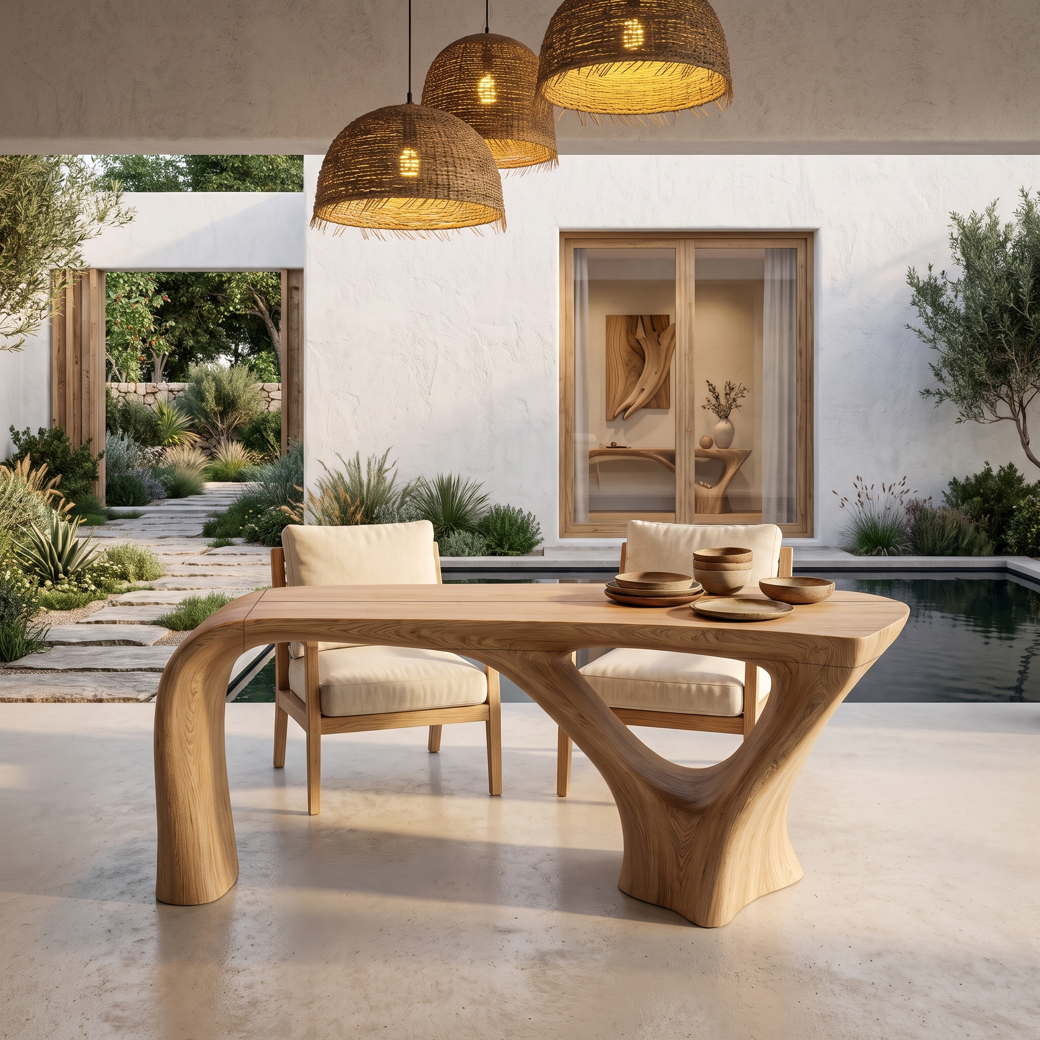 Organic Waterfall Base Dining Table Solid Wood Dining Table For Dining Room