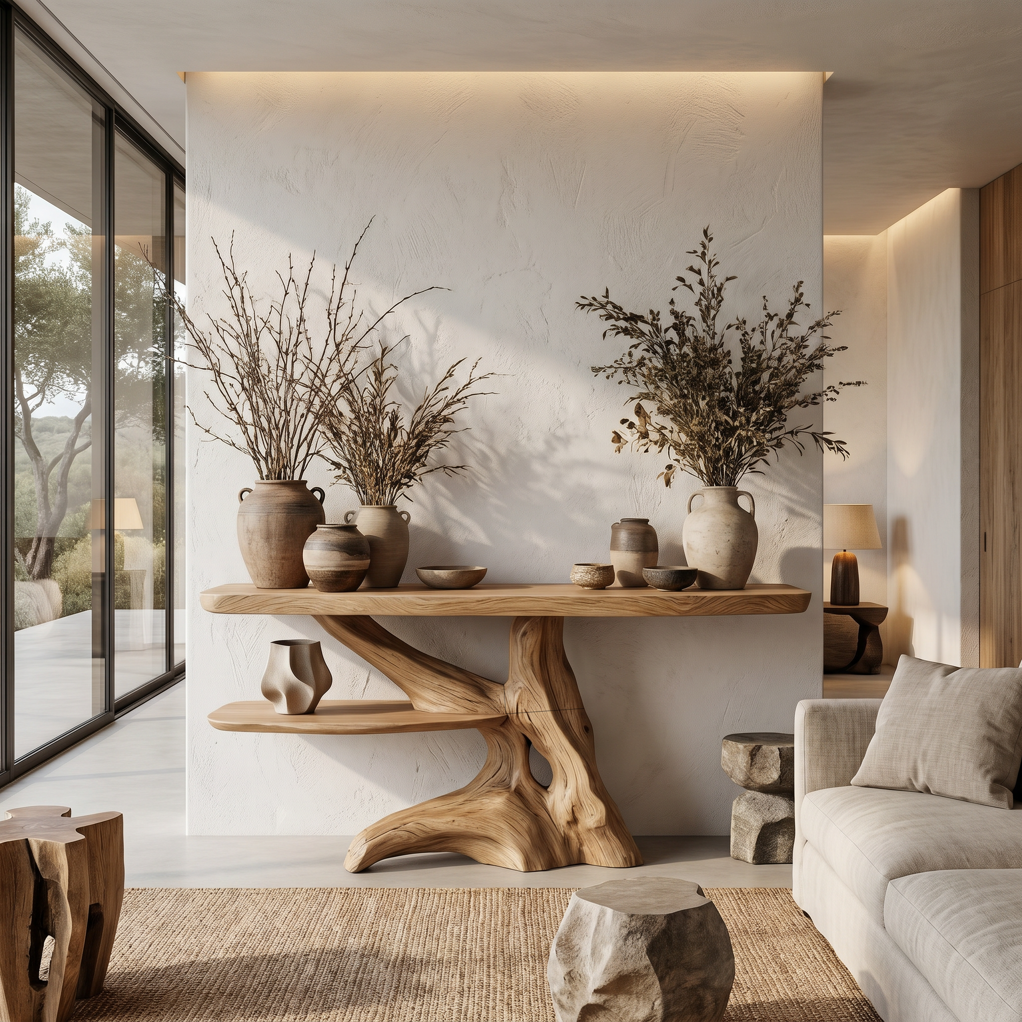 Contemporary Console Table With Sculptural Solid Wood Root Design For Entryway