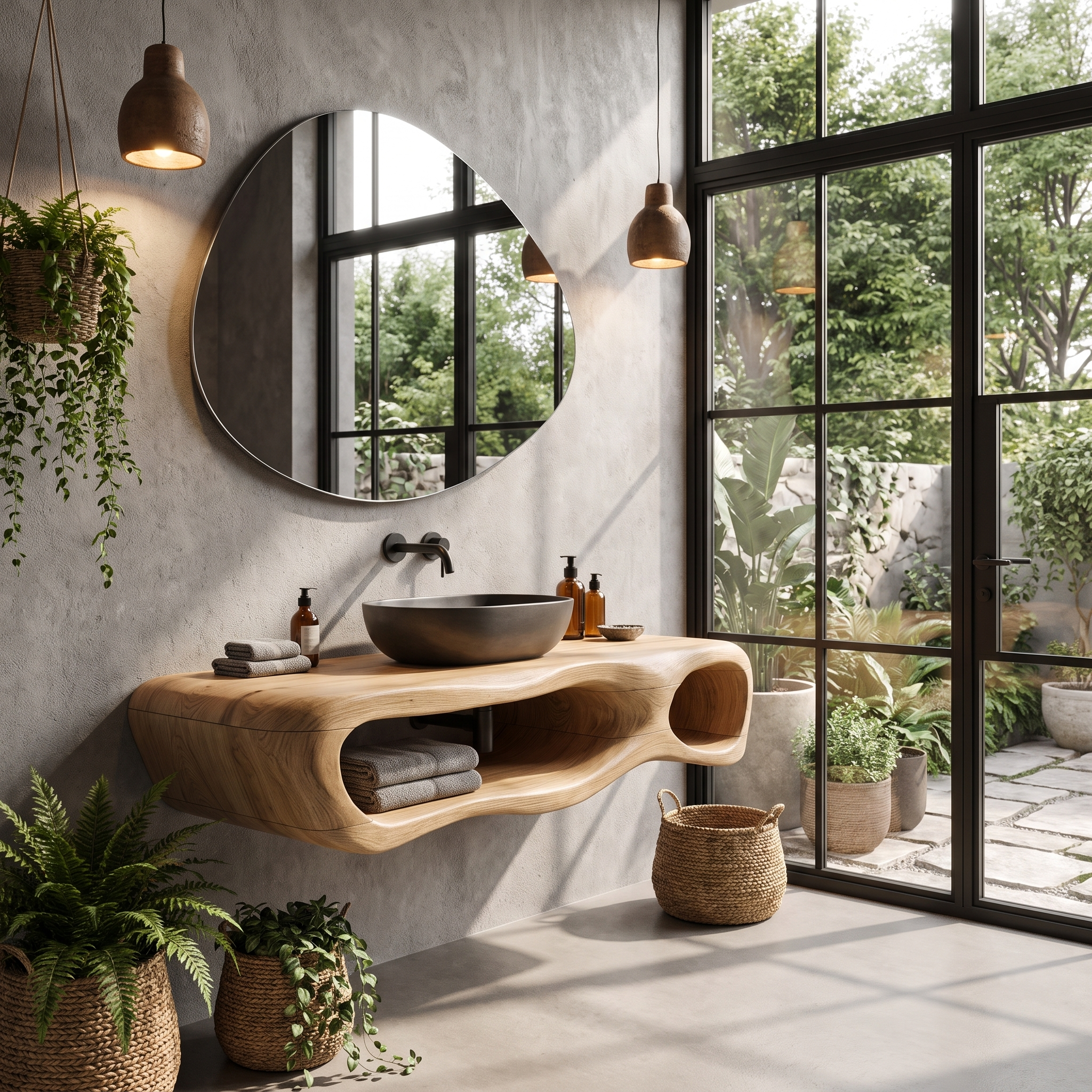 Modern Wall Mounted Bathroom Vanity With Organic Wood Base For Bathroom