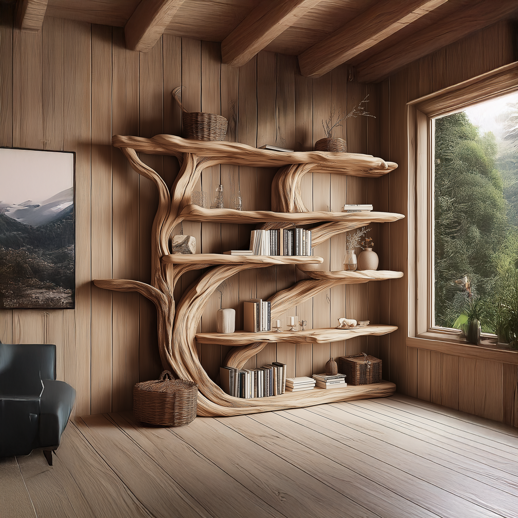 Rustic Book Tree Shelf Handmade Wooden Bookshelf For Office And Home