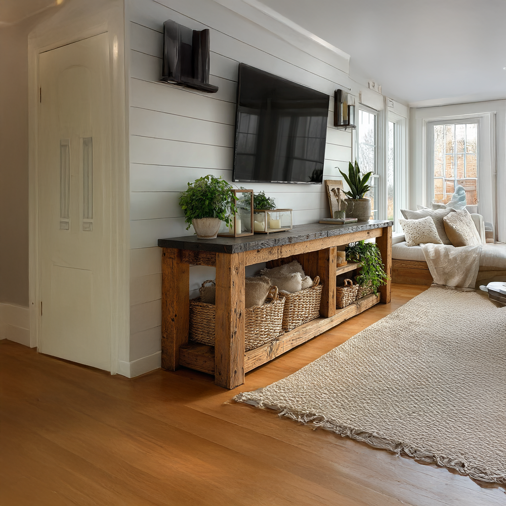 Rustic TV Console Table Living Room