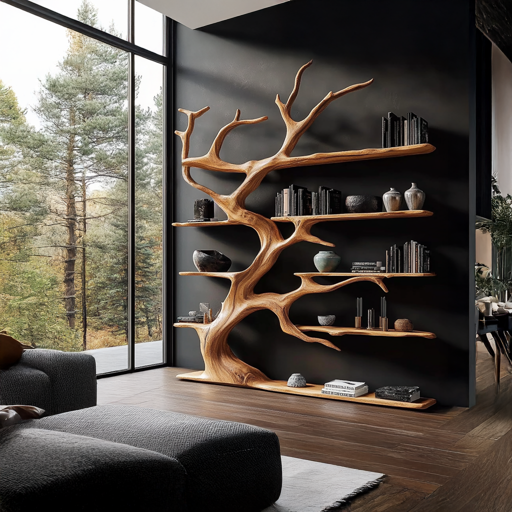 Rustic Tree Branch Bookshelf For Living Room Decor