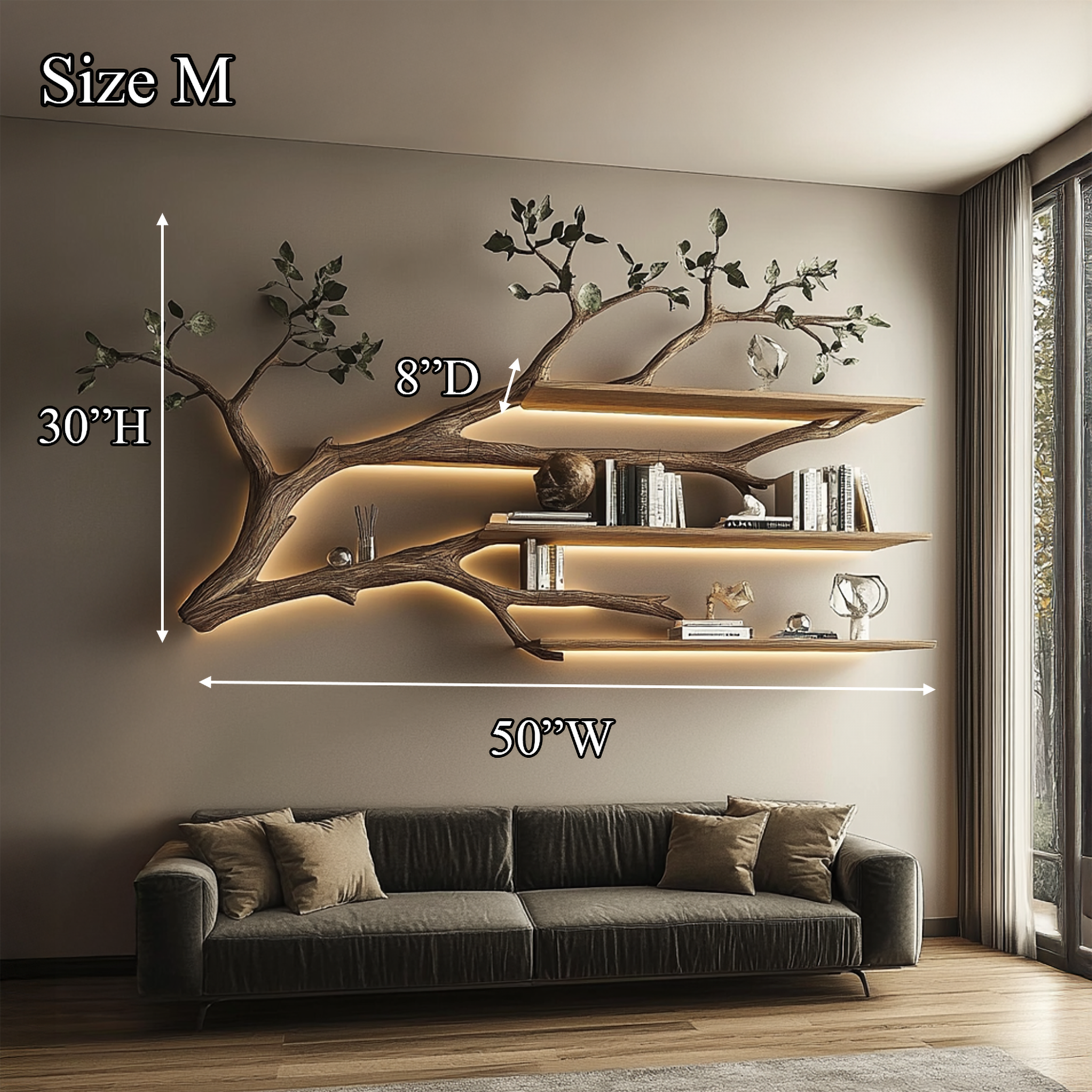 Rustic Tree Branch Floating Shelf Living Room