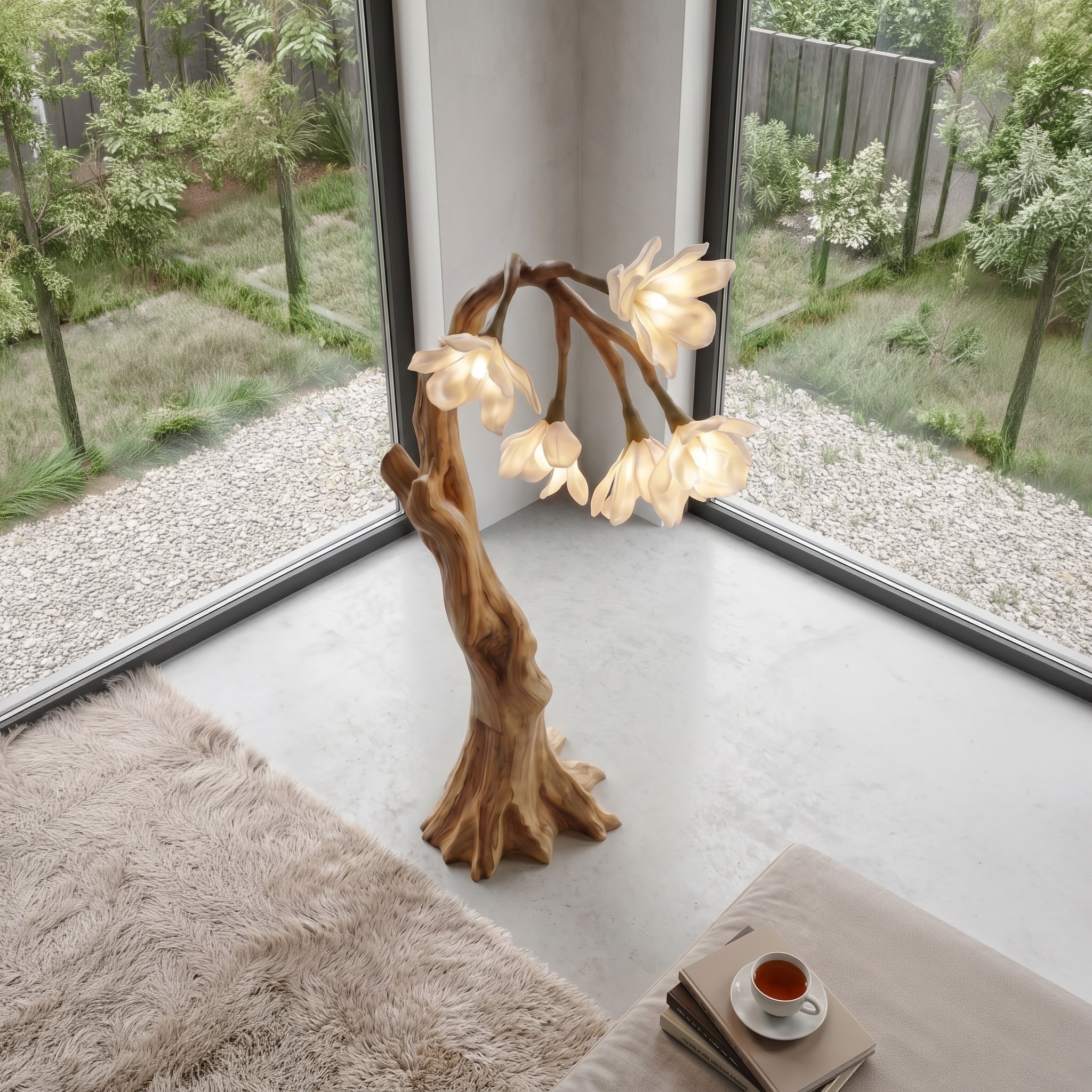 Botanical Standing Lamp With Flower Shade For Living Room And Bedroom
