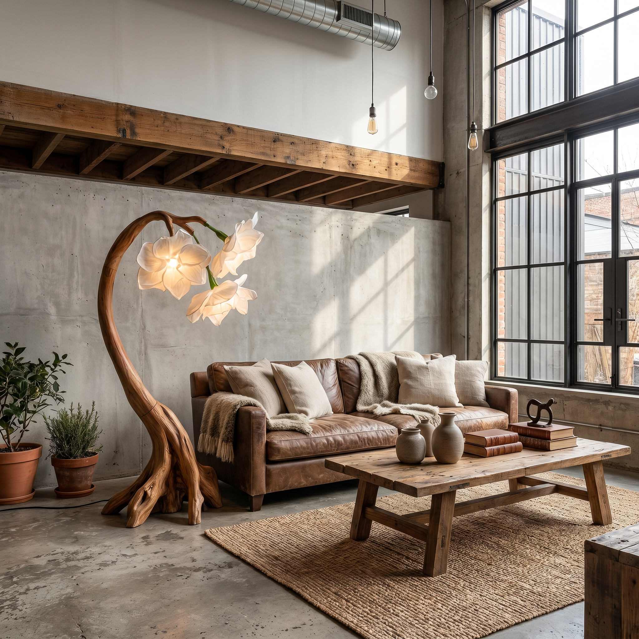 Rustic Botanical Floor Lamp With Flower Petal Shade For Living Room And Bedroom