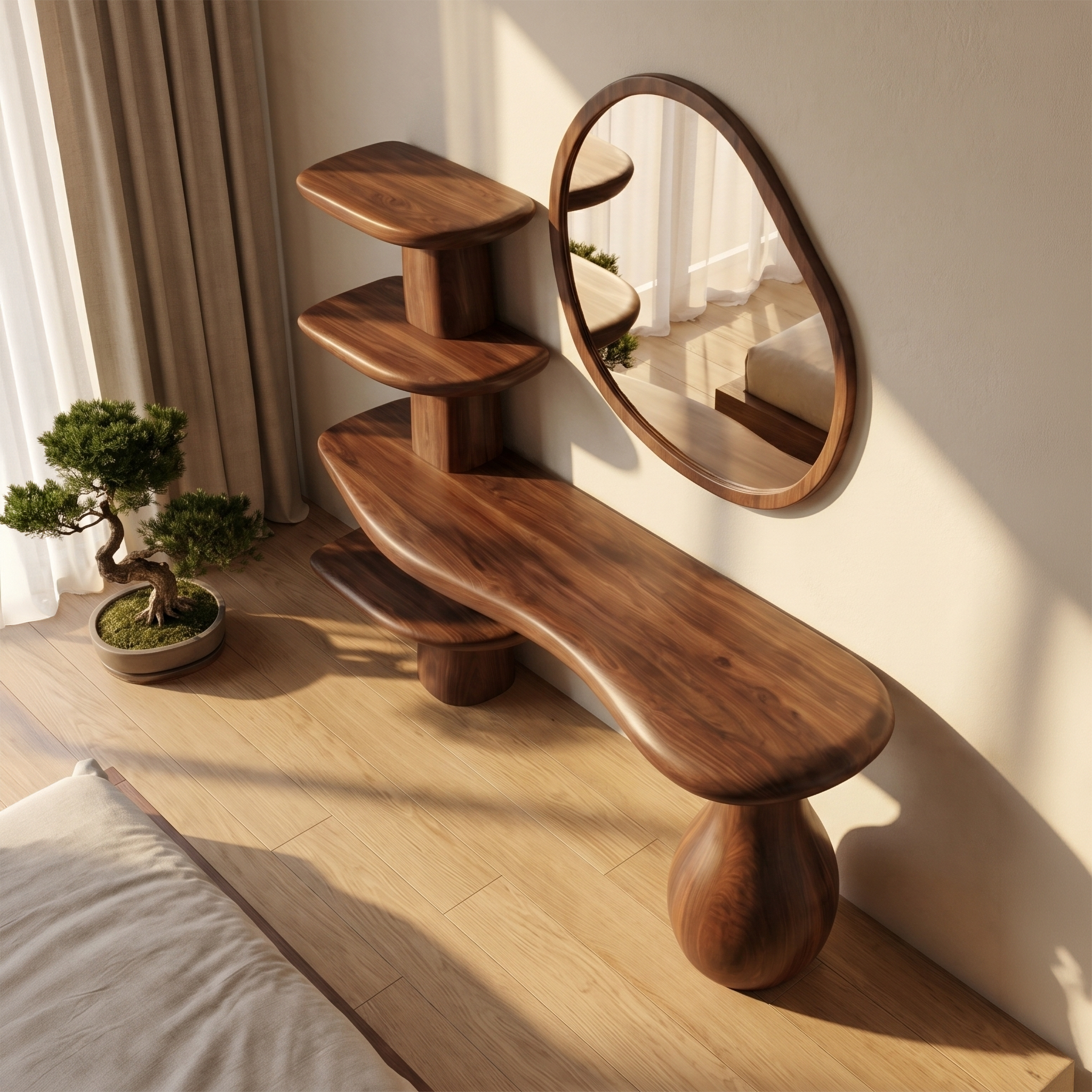 Organic Corner Vanity Table For Bedroom