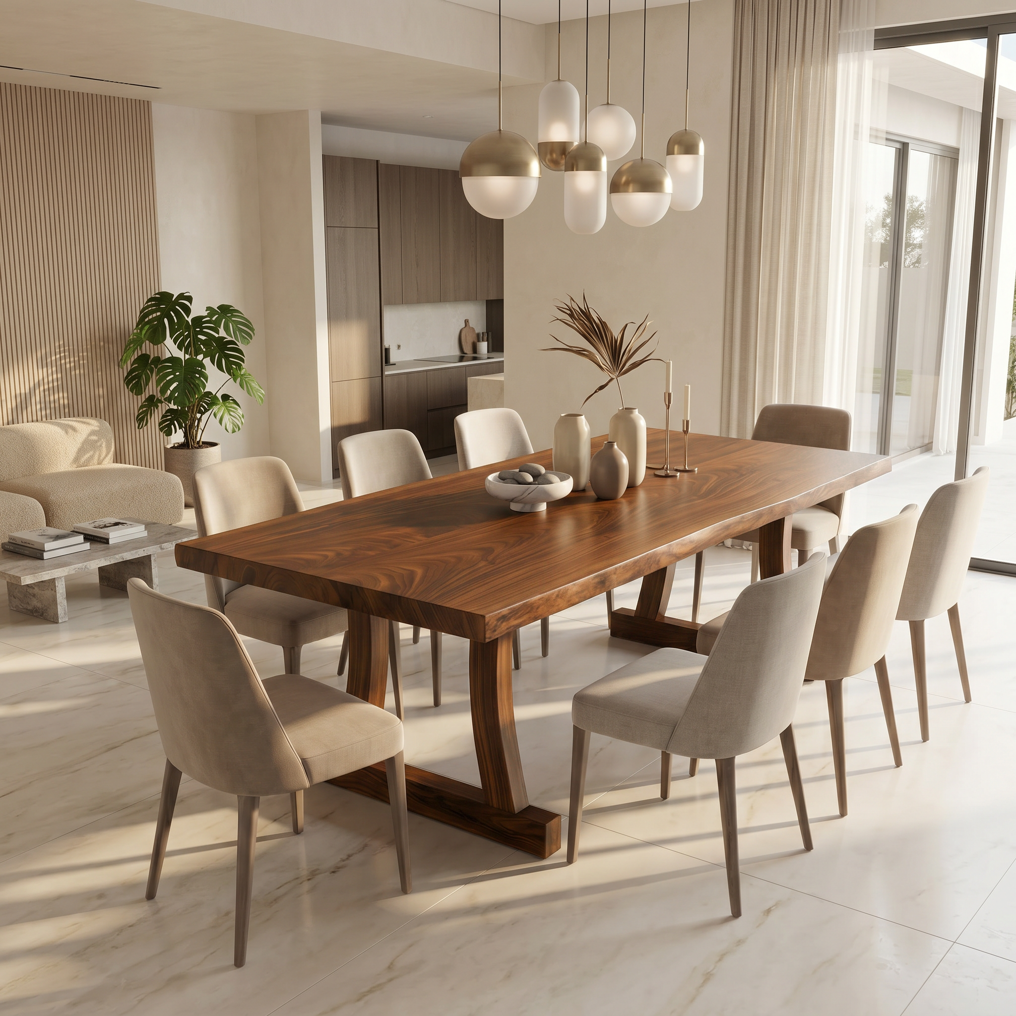 Contemporary Solid Wood Dining Table With Rounded Edge Design For Dining Room