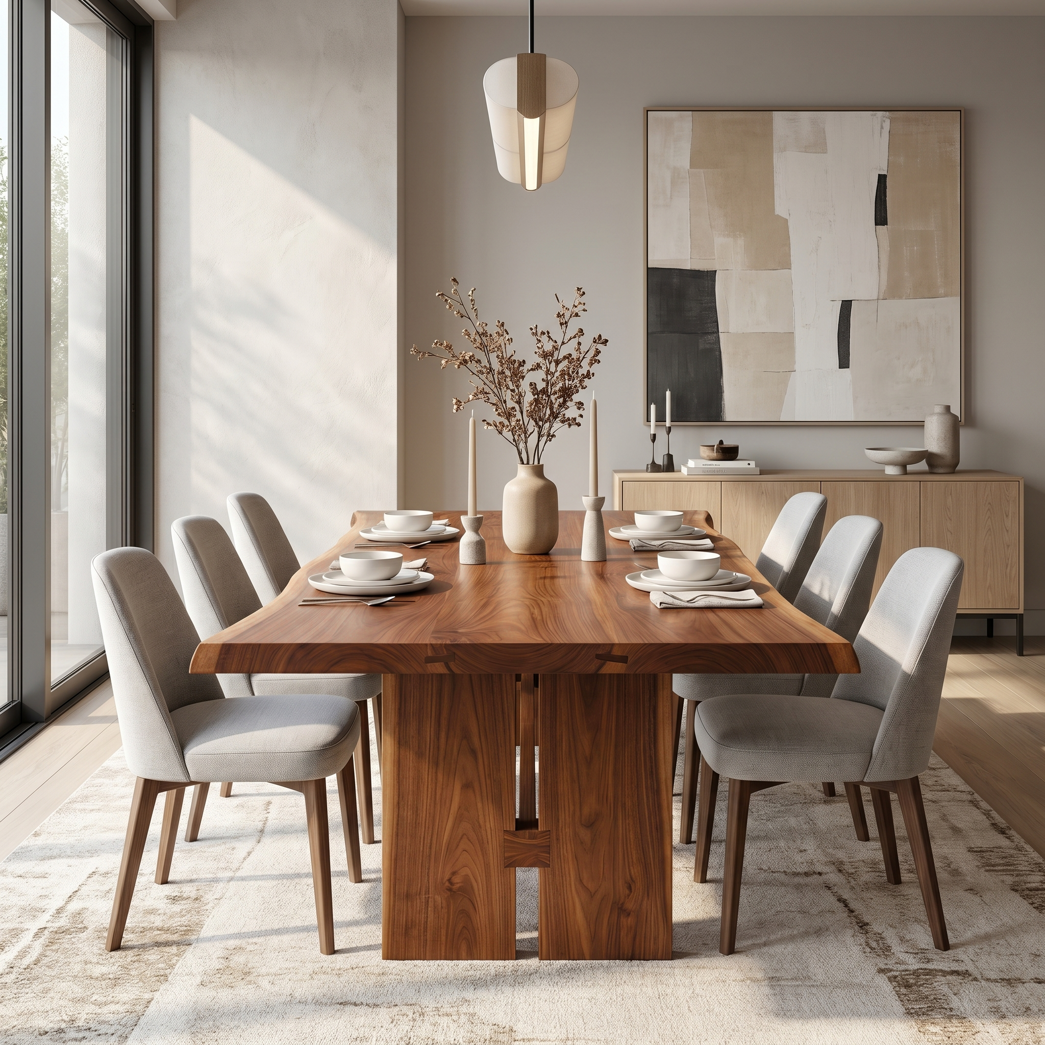 Sculptural Dining Table With Chunky Pedestal Base For Dining Room