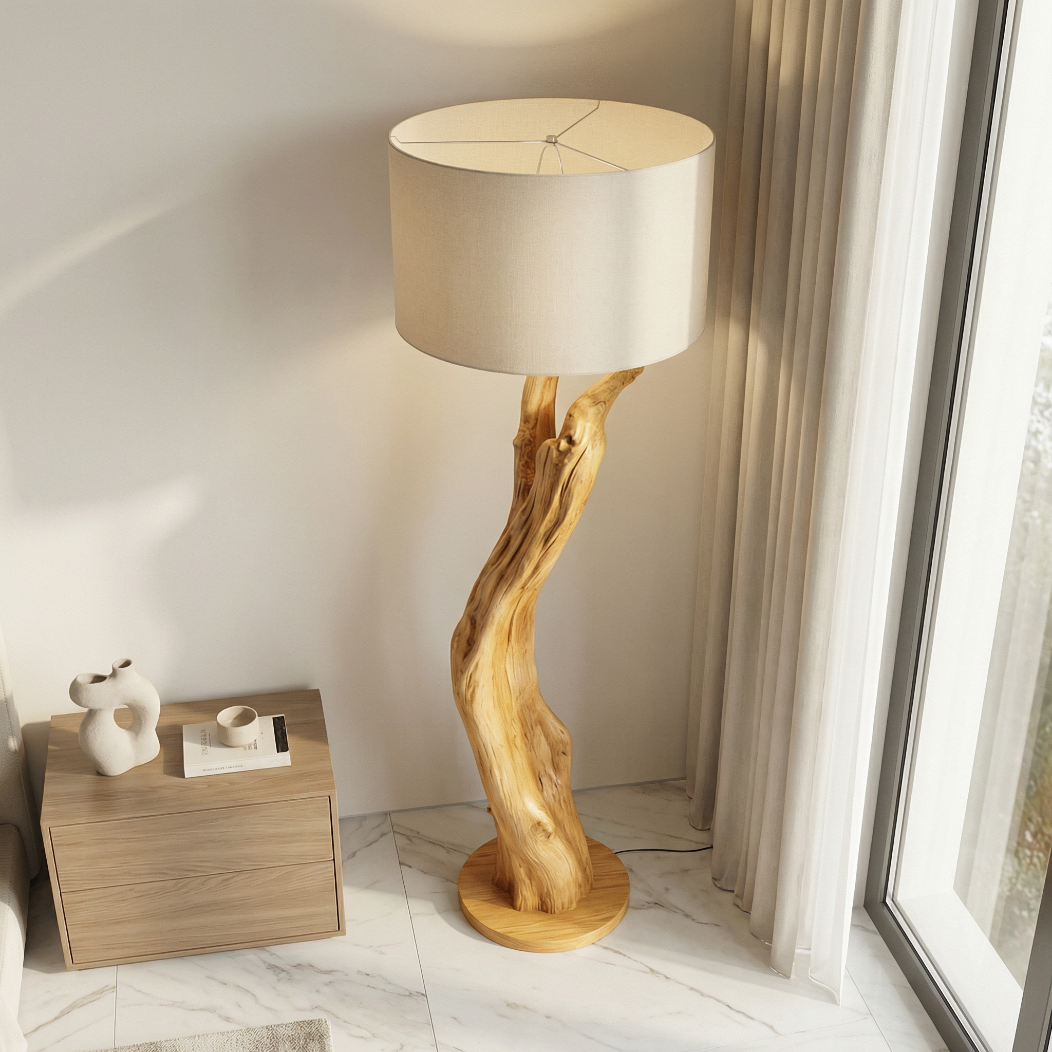 Modern Organic Wood Floor Lamp For Bedroom And Corner