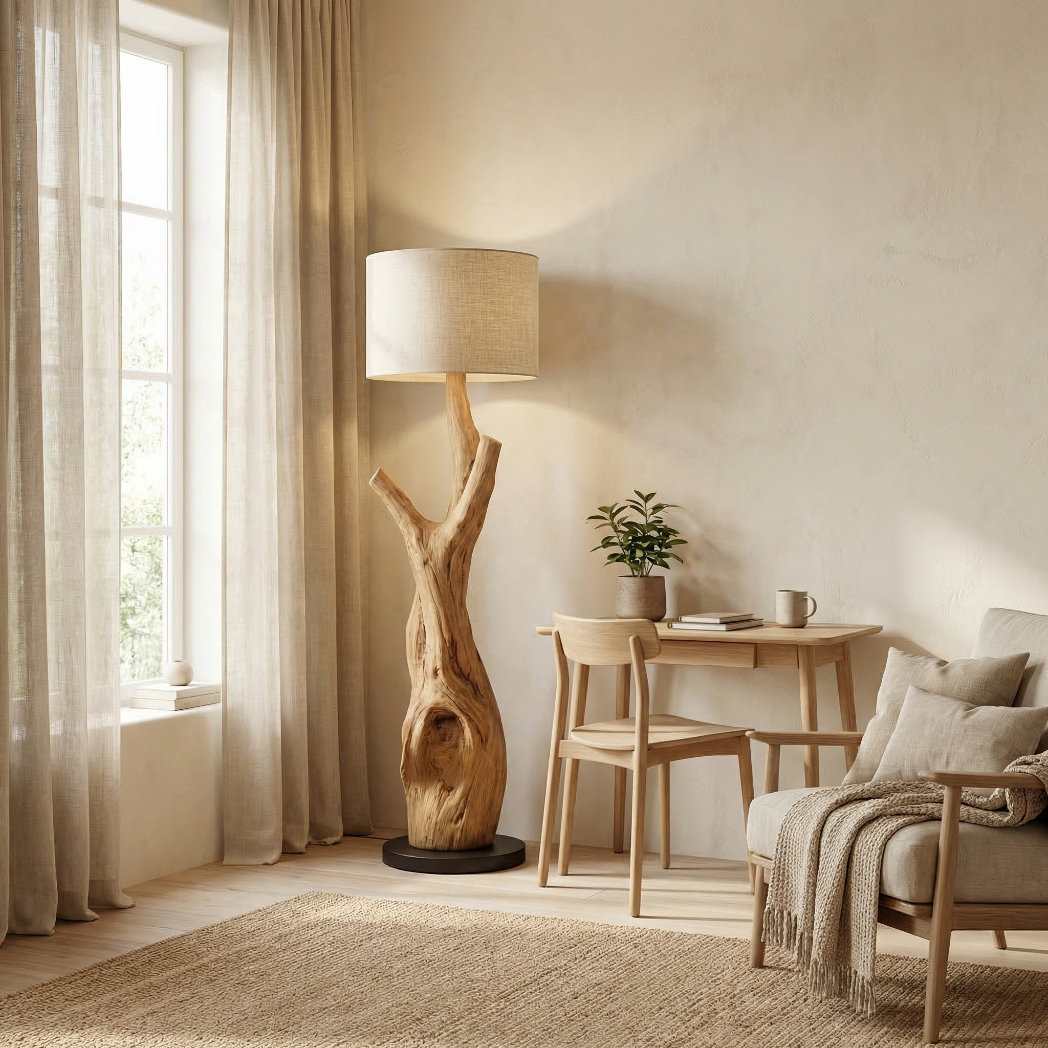 Modern Tree Branch Wooden Standing Lamp For Living Room And Corner