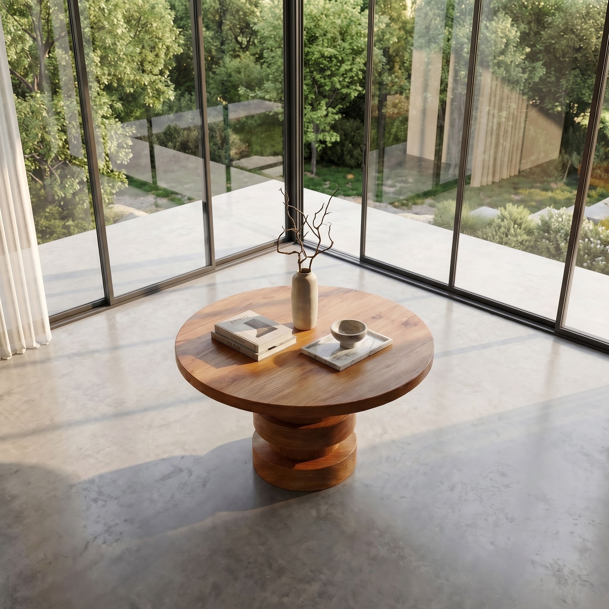 Modern Luxury Stacked Base Round Entryway Table For Entryway And Lobby