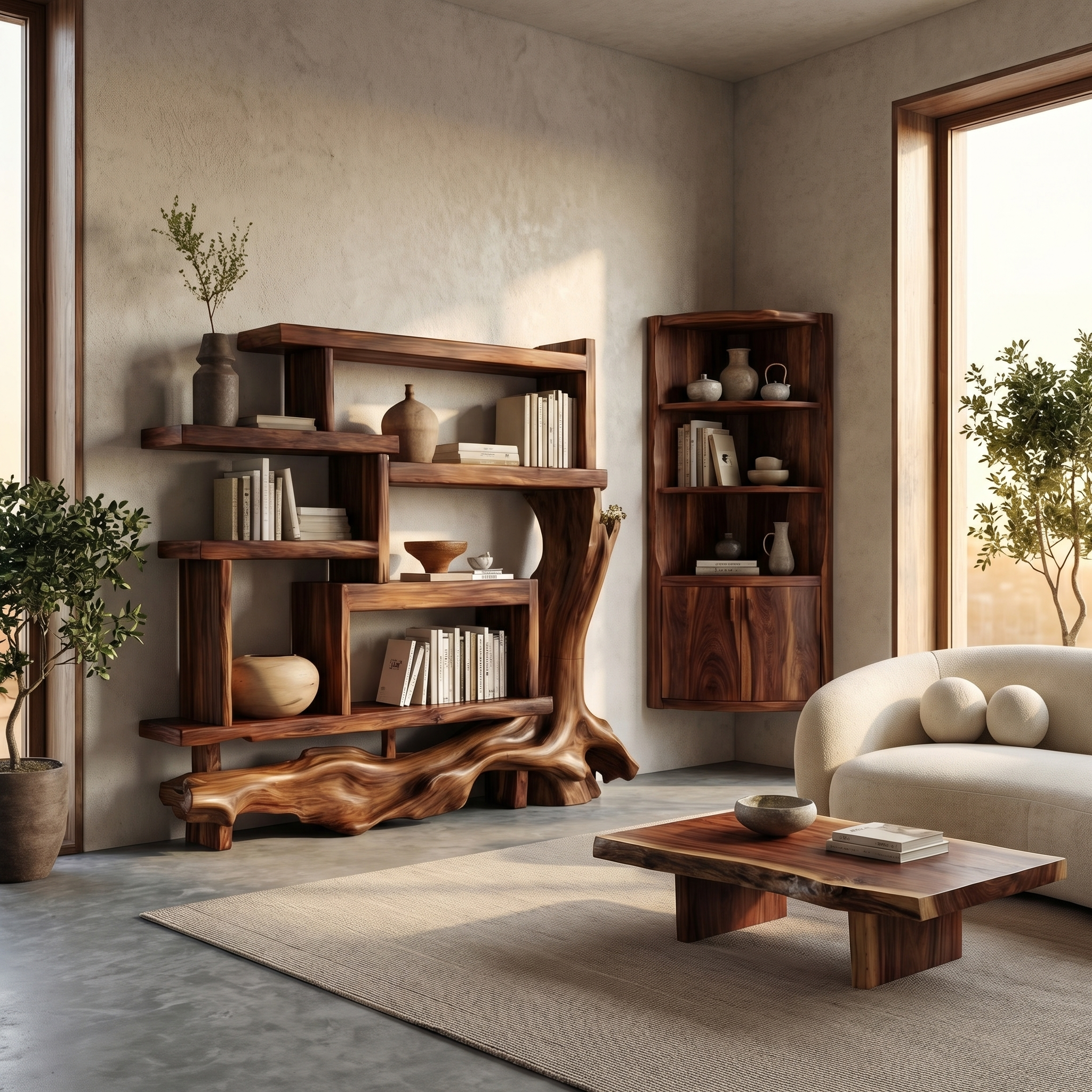 Organic Unique Wood Display Shelf For Living Room And Office