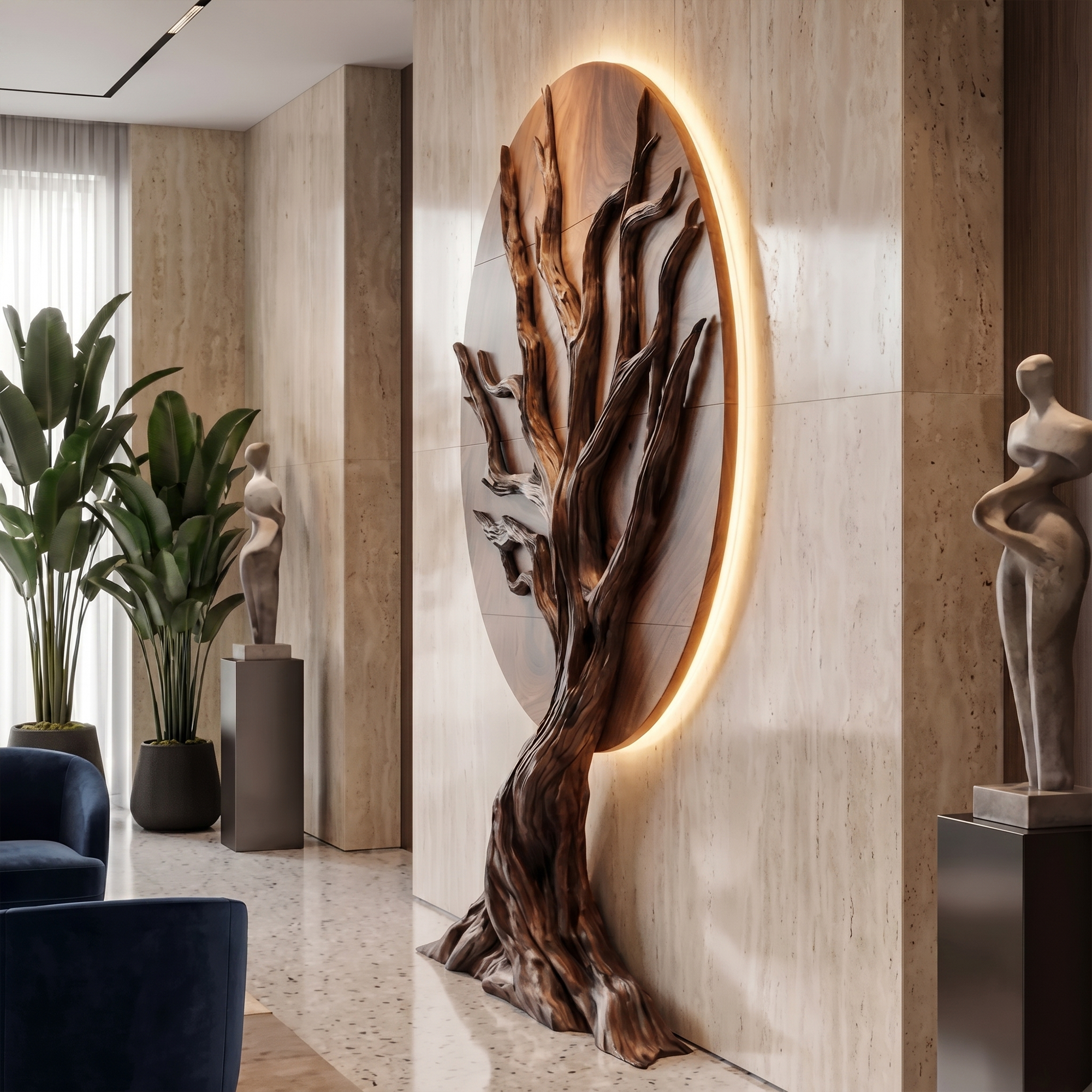 Handcrafted Tree Wall Sculpture For Living Room Architectural Accent