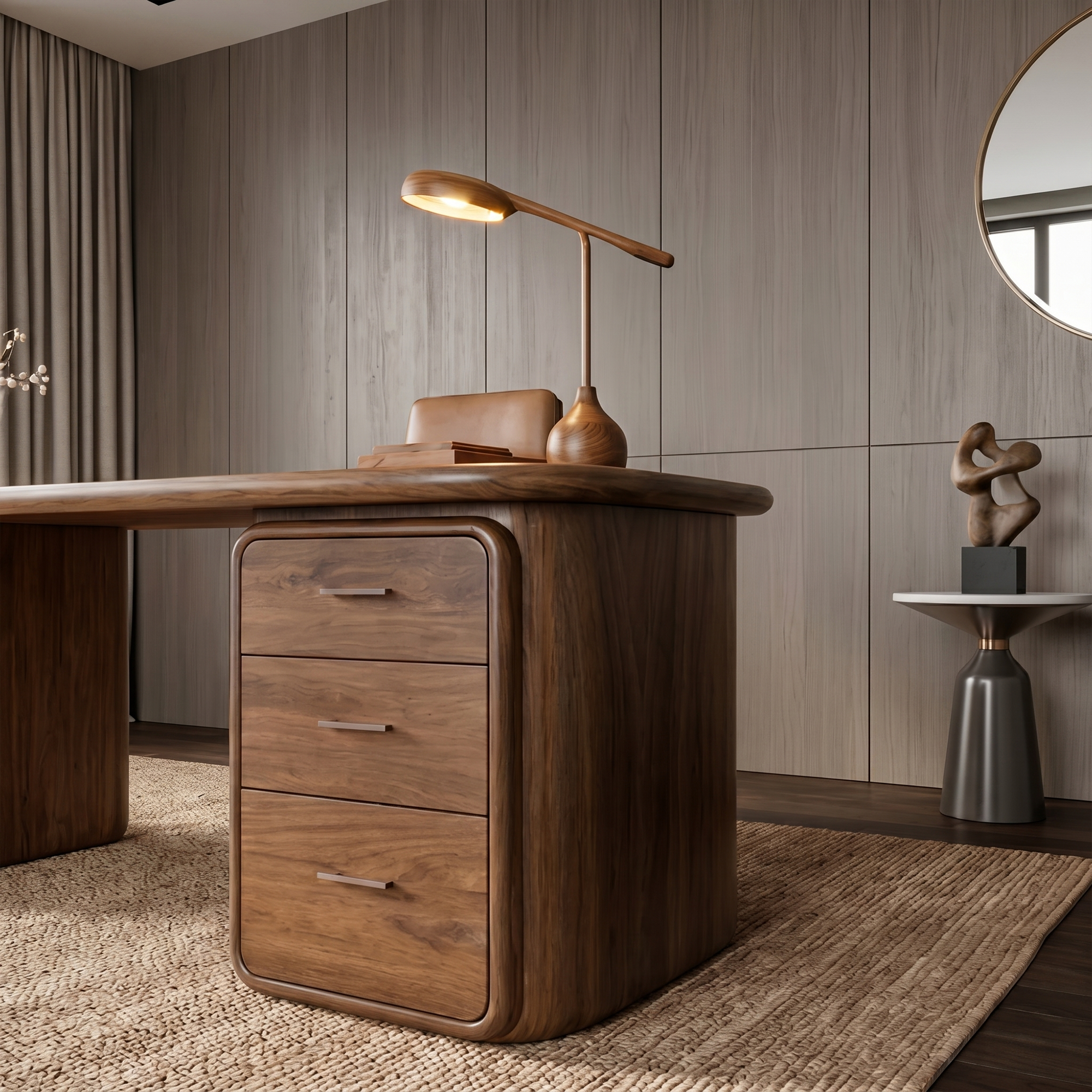 Contemporary Wood Desk With Built In Drawers For Home Office