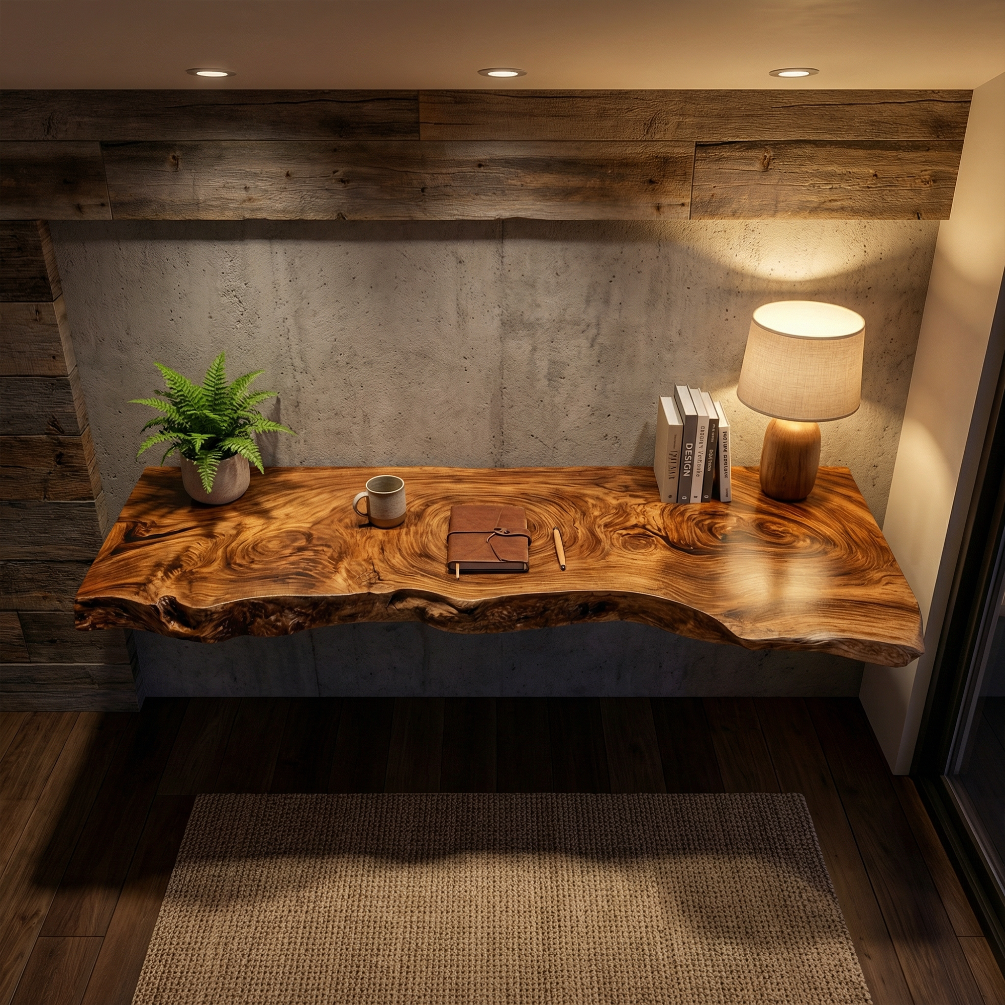 Contemporary Rustic Floating Shelf Solid Wood Live Edge Corner Design Kitchen And Living Room