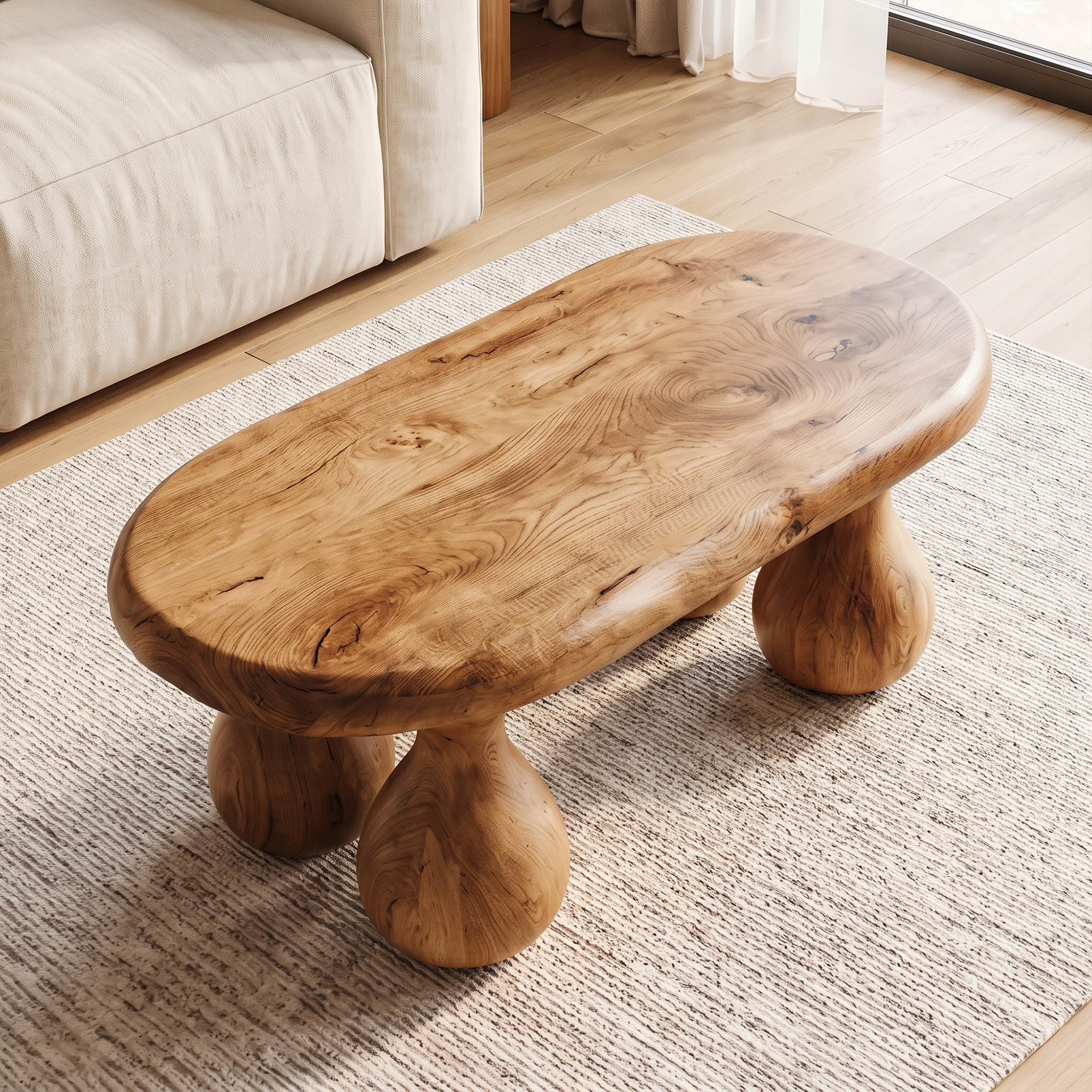 Rustic Coffee Table With Handcrafted Sculptural Wood Design For Living Room