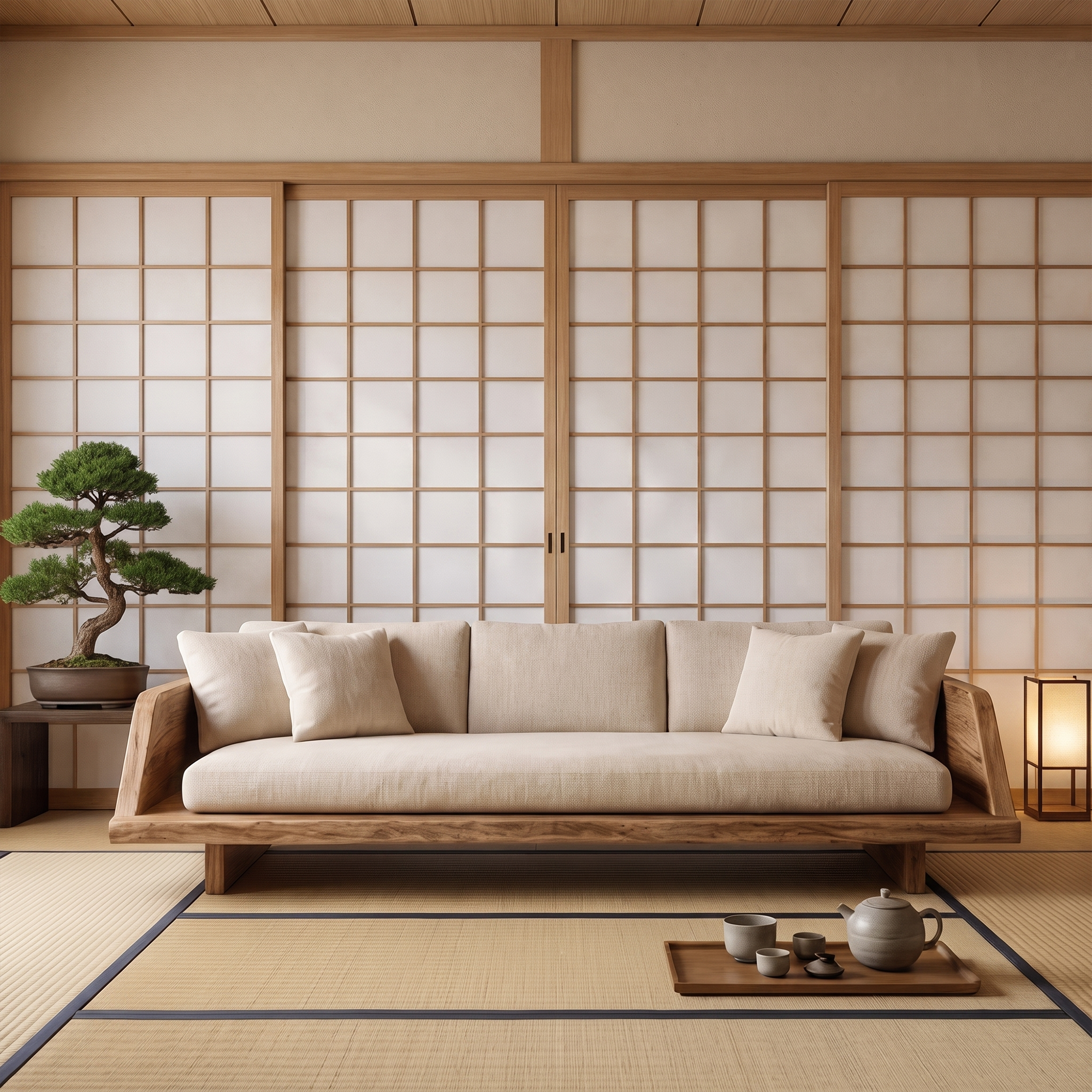 Handcrafted Sofa Frame With Sculptural Wooden Base For Living Room
