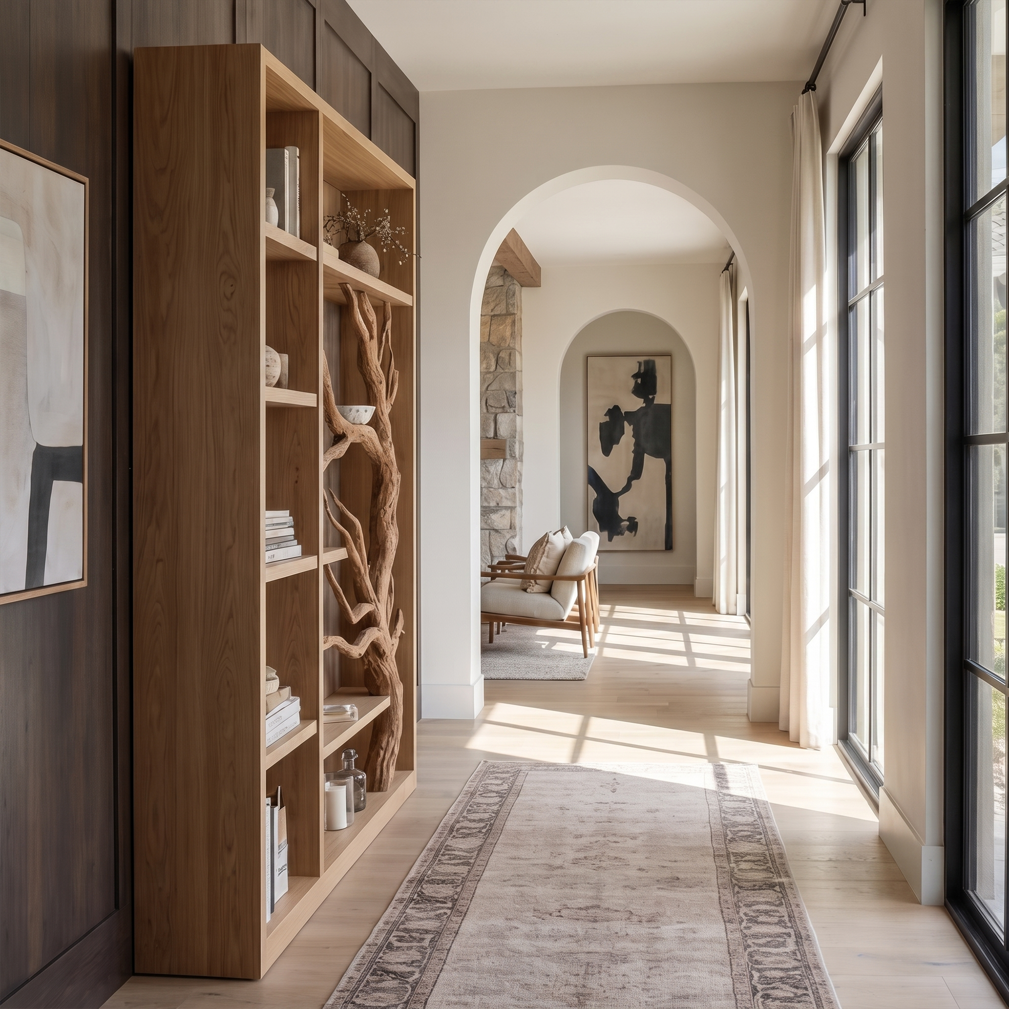 Tree Bookcase Cabinet With Open Display Shelves For Living Room And Study