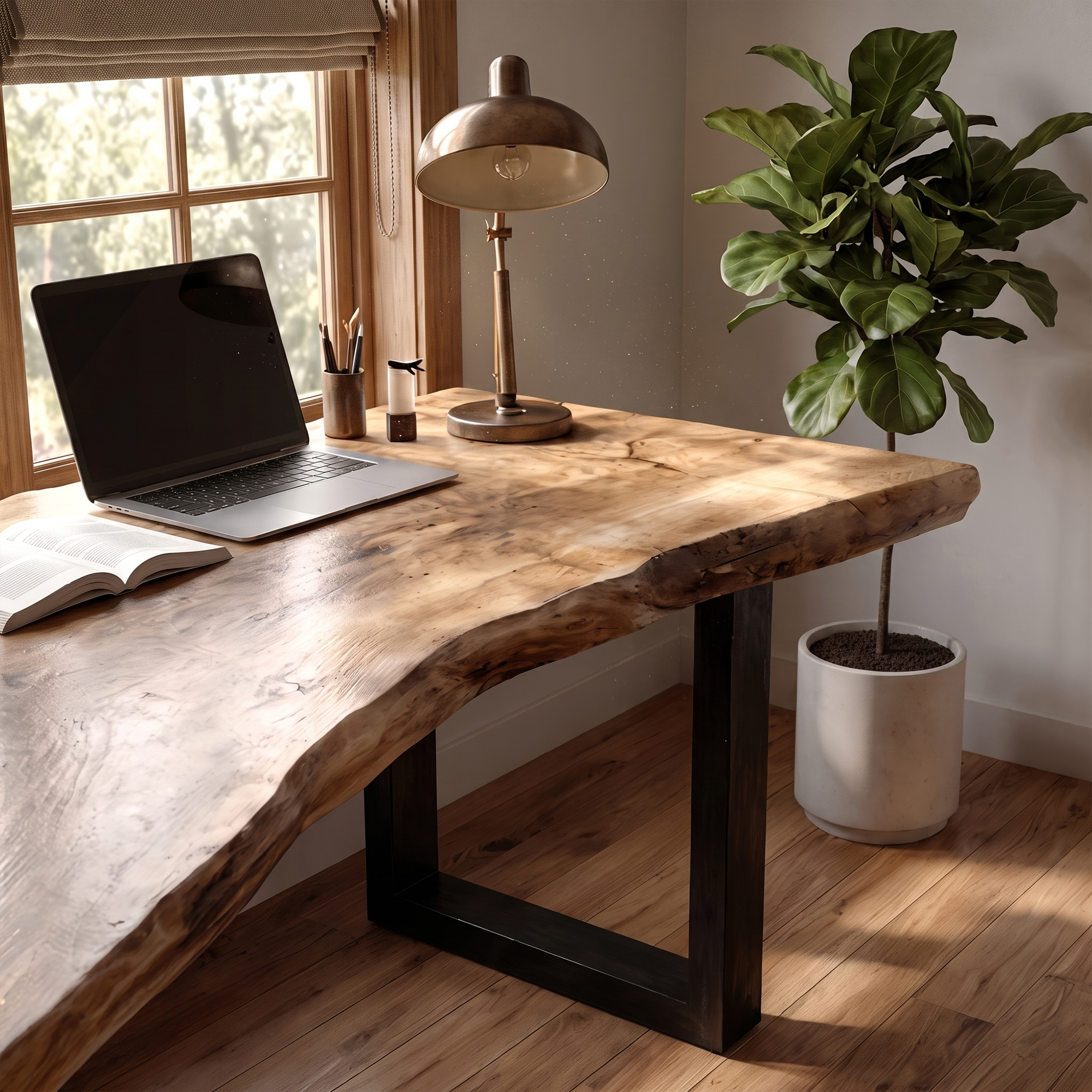 Live Edge Office Desk With Handcrafted Wood Slab Top For Home Office