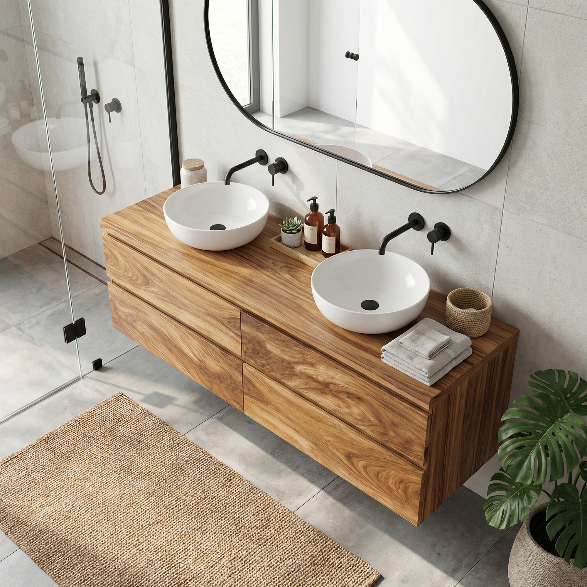 Rustic Bathroom Vanity Cabinet Natural Wood Wall Mounted Vanity