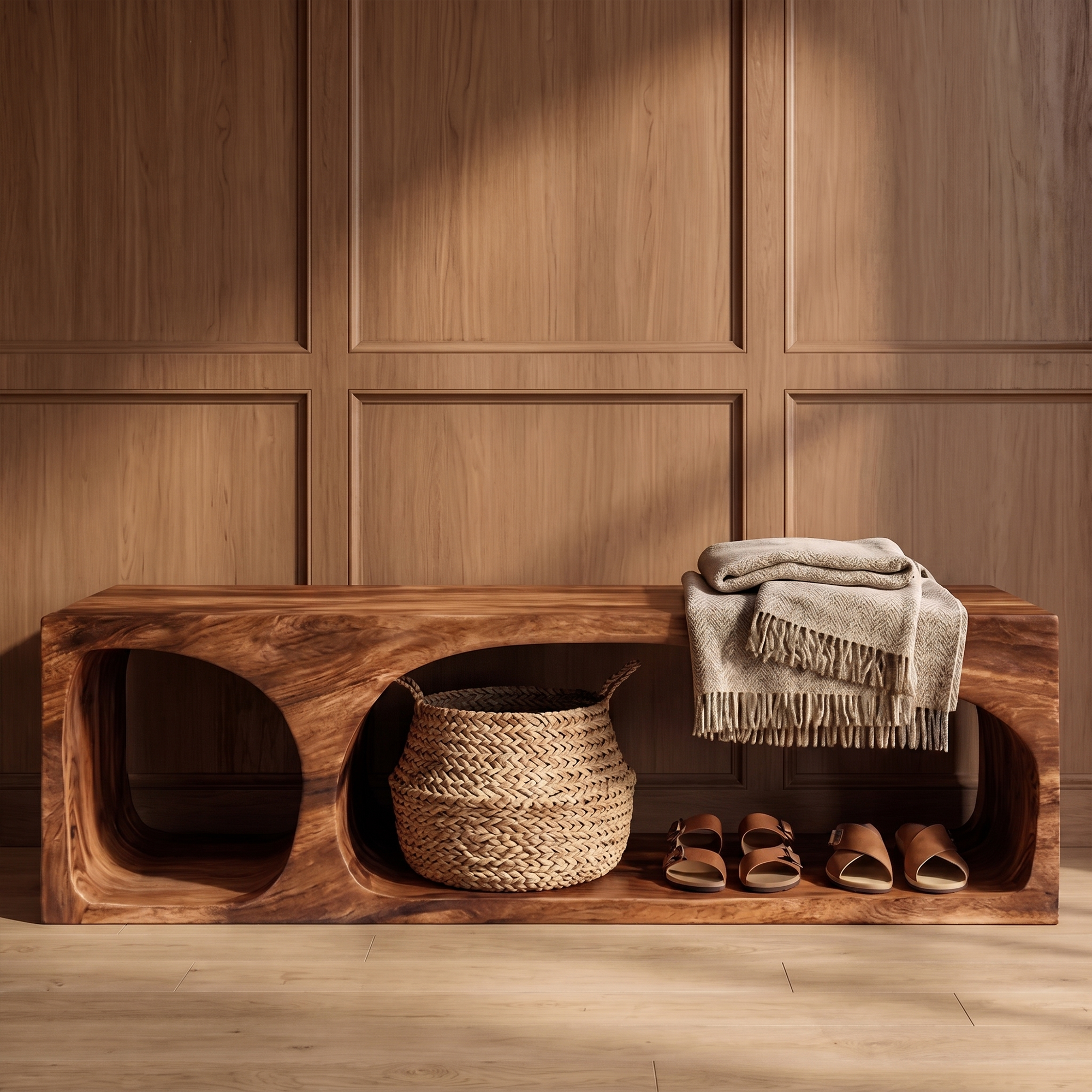 Organic Wooden Shoe Bench For Entryway And Hallway