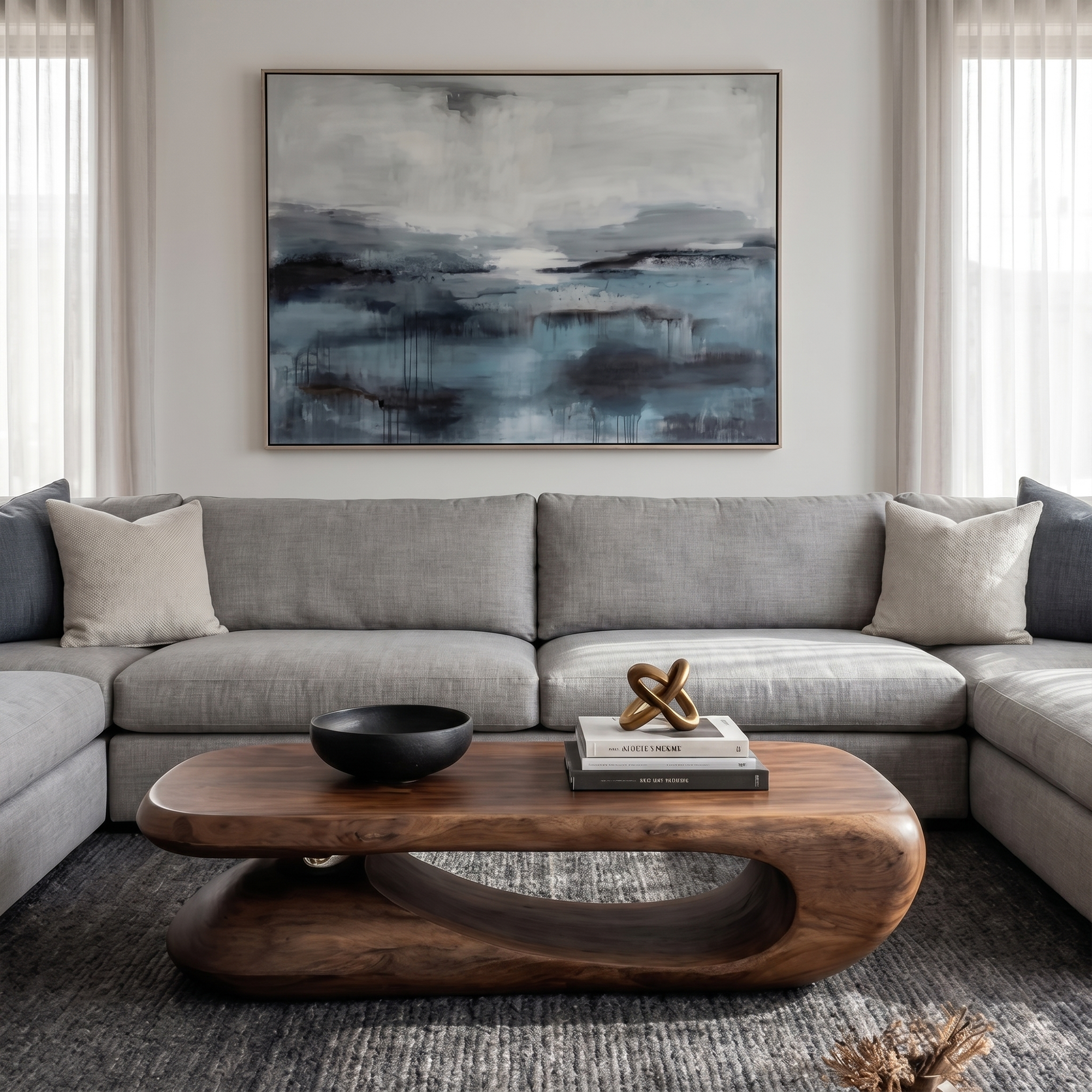 Organic Coffee Table With Flowing Monolithic Wood Form For Living Room