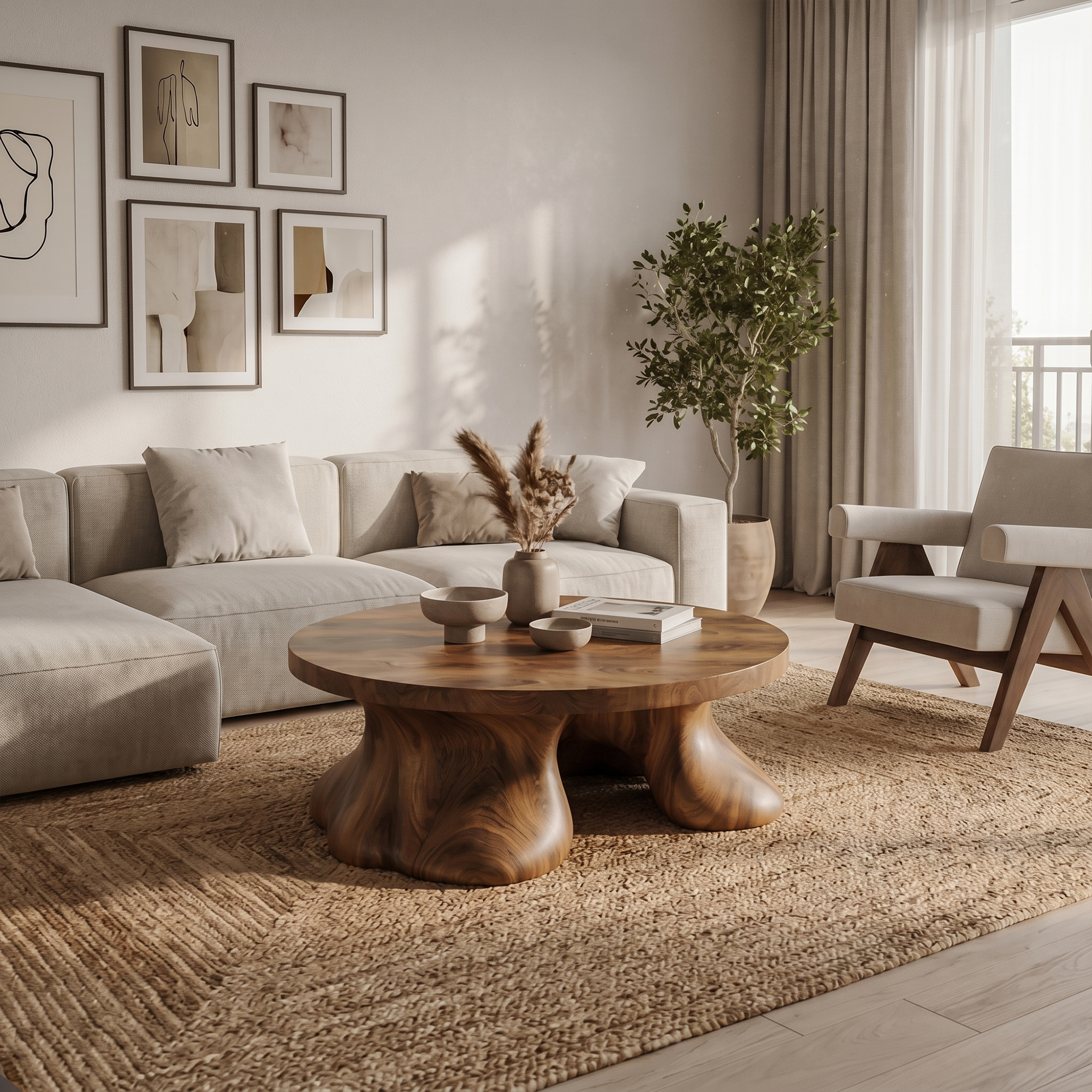 Sculptural Coffee Table With Organic Freeform Top For Living Room