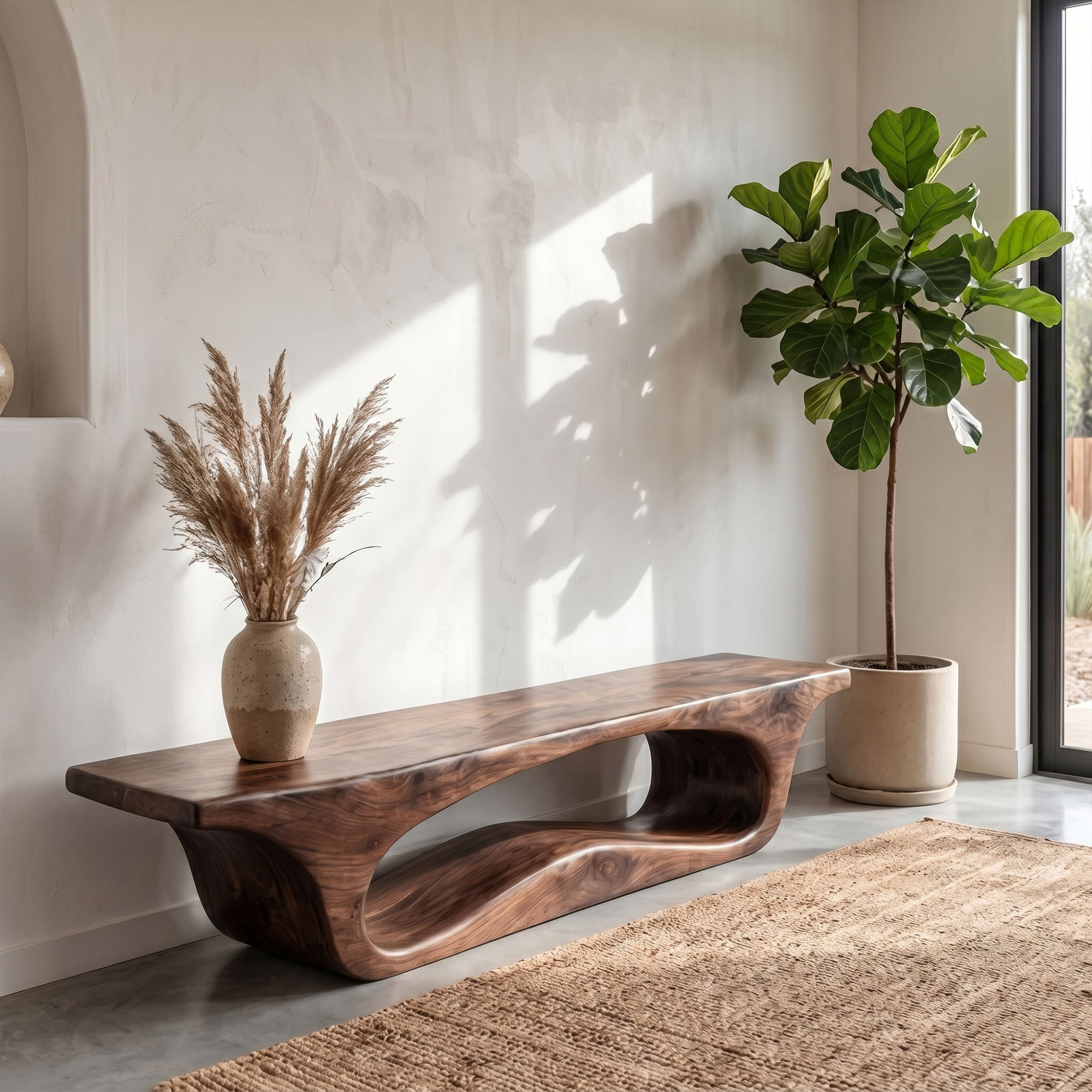 Modern Sculptural Bench For Entryway Or Living Room
