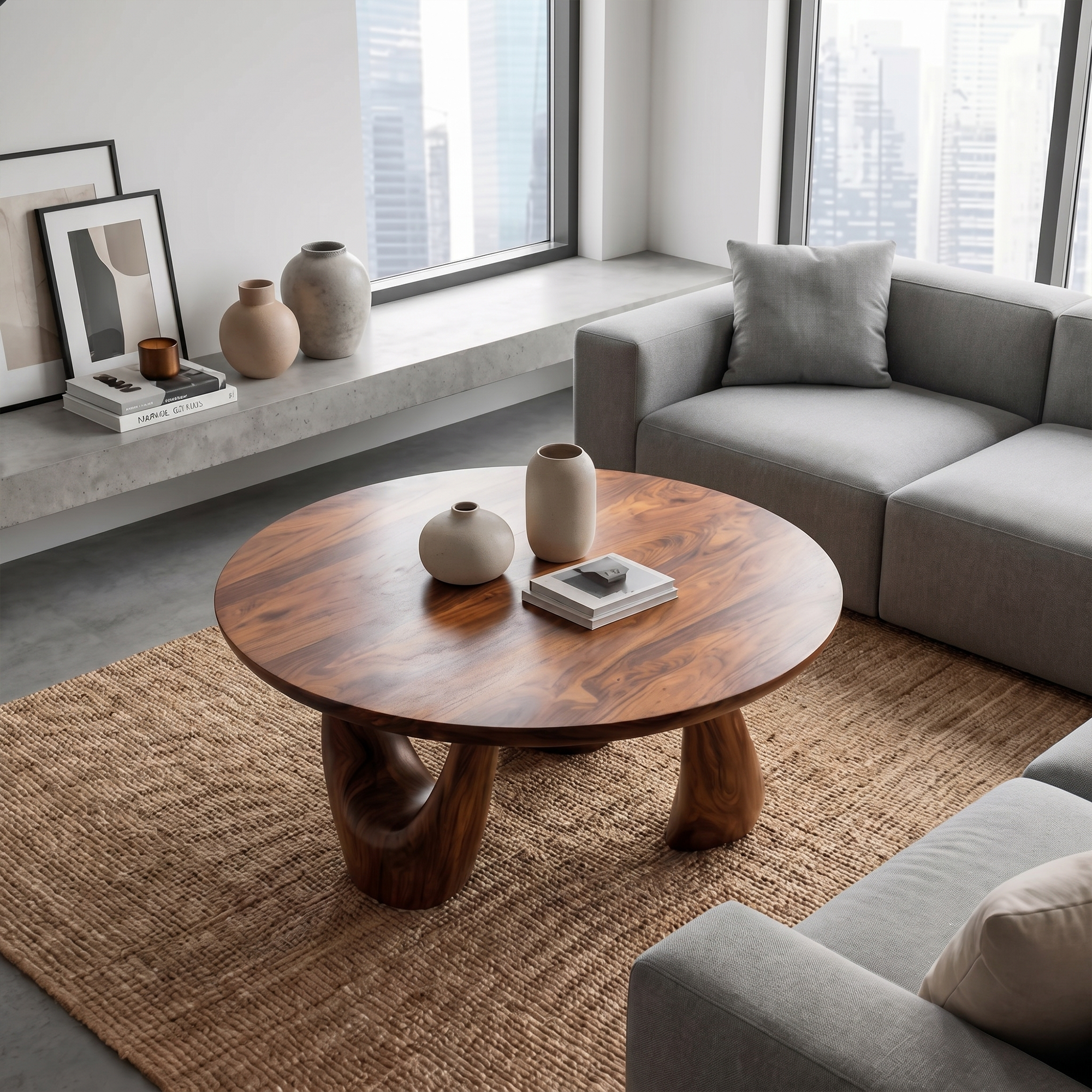 Organic Coffee Table With Freeform Live Edge Top And Sculptural Loop Wood Base For Living Room