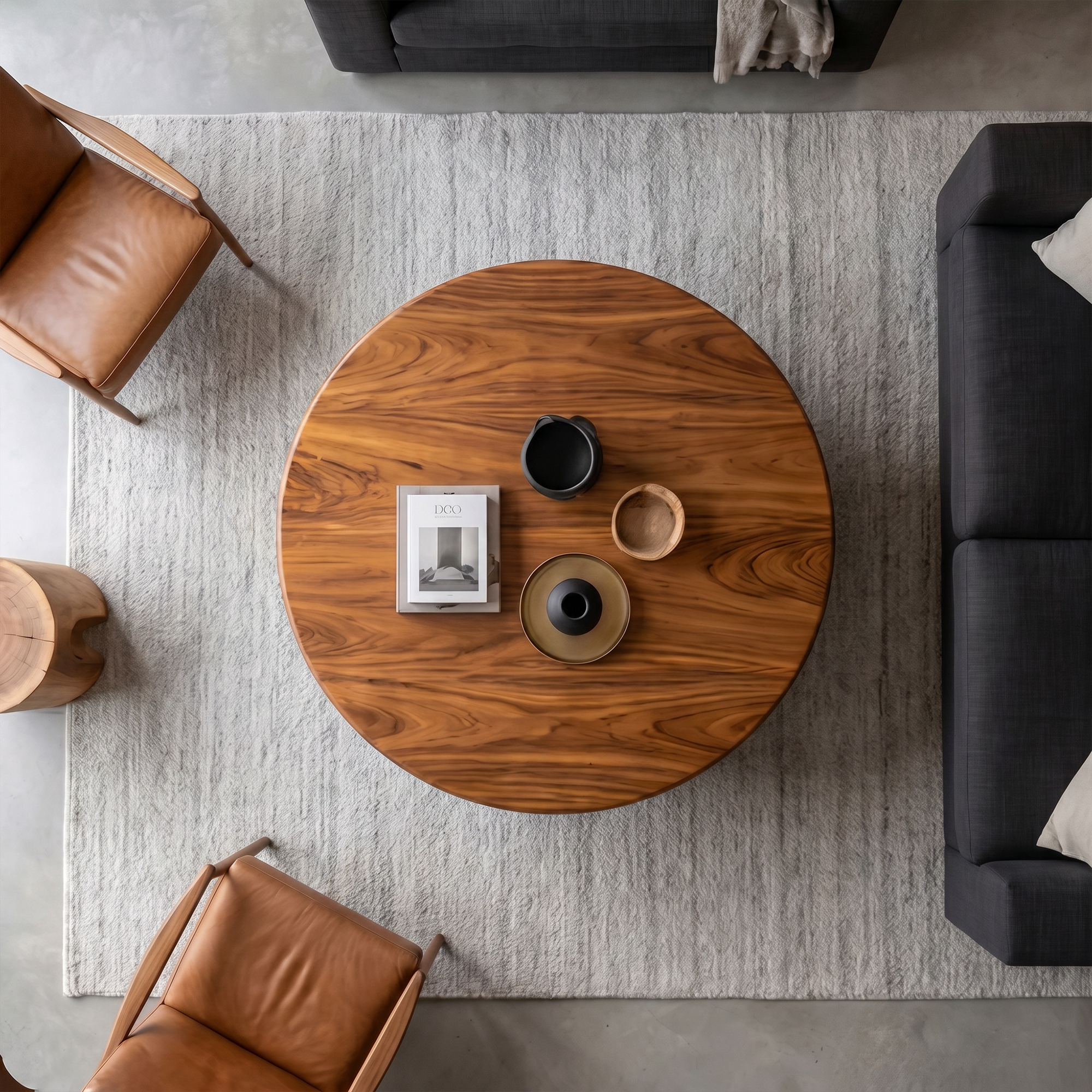 Organic Modern Coffee Table With Round Wood Top And Artistic Curved Base For Living Room