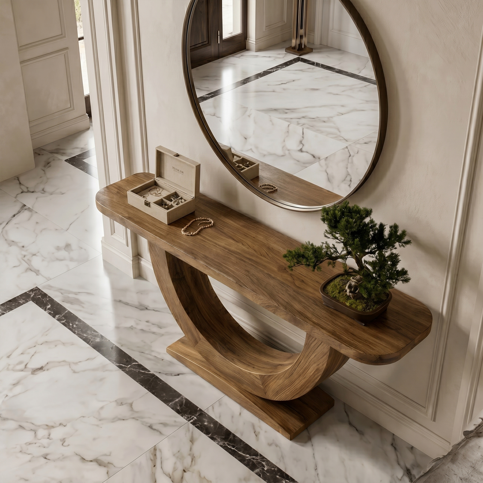 Contemporary Organic Console Table With U Shape Pedestal Base For Entryway And Living Room