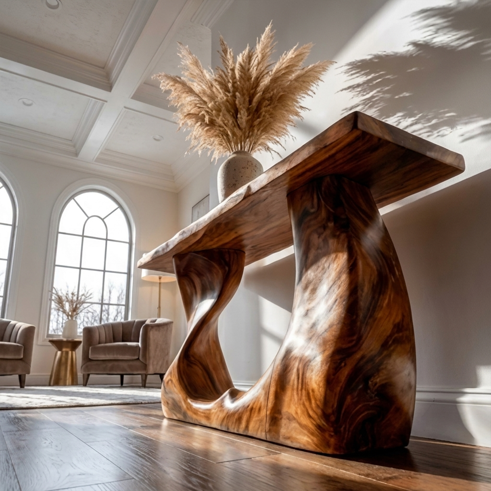 Rustic Modern Console Wavy Carved Wood Entry Hall