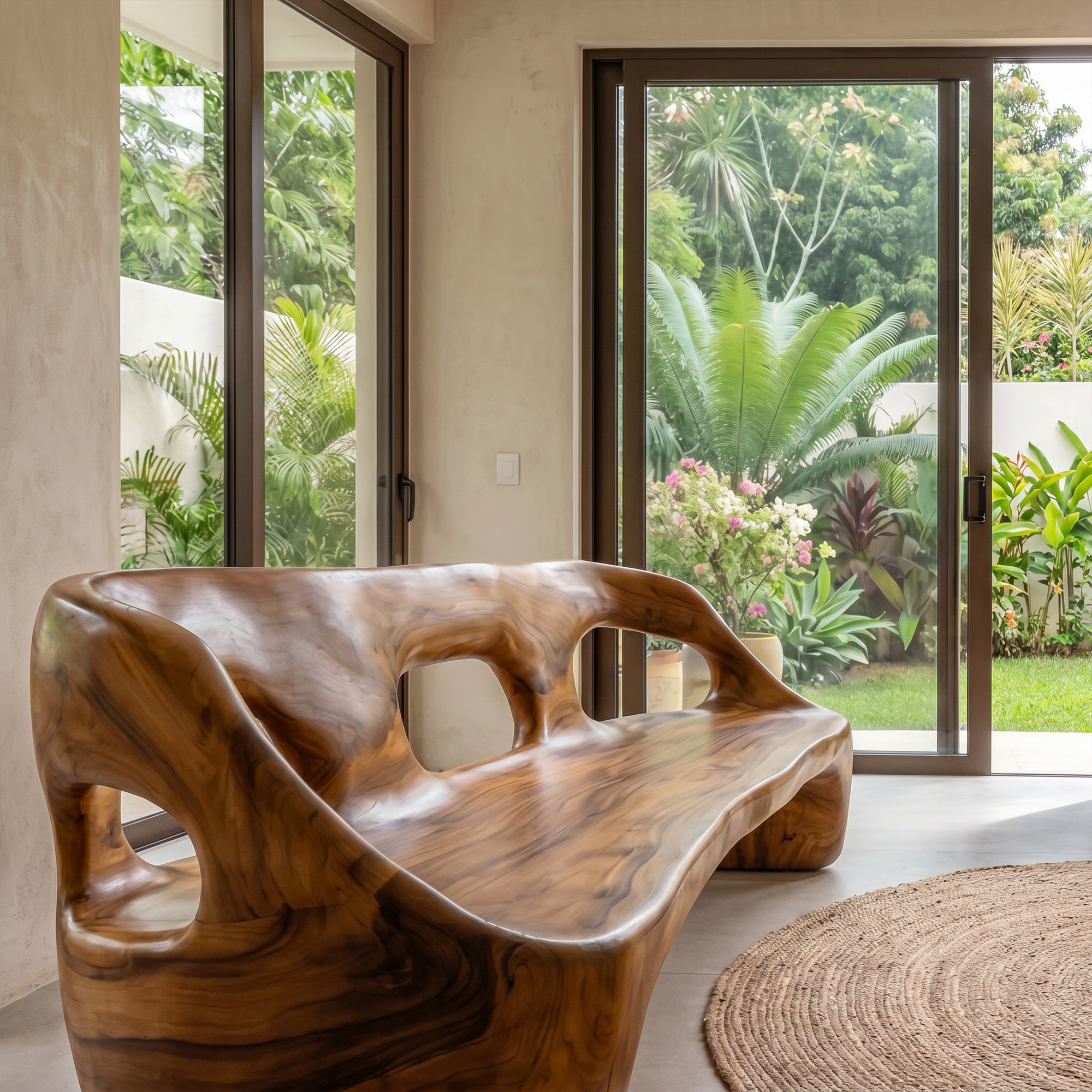 Contemporary Sculptural Sofa Frame With Curved Solid Wood Design For Living Room