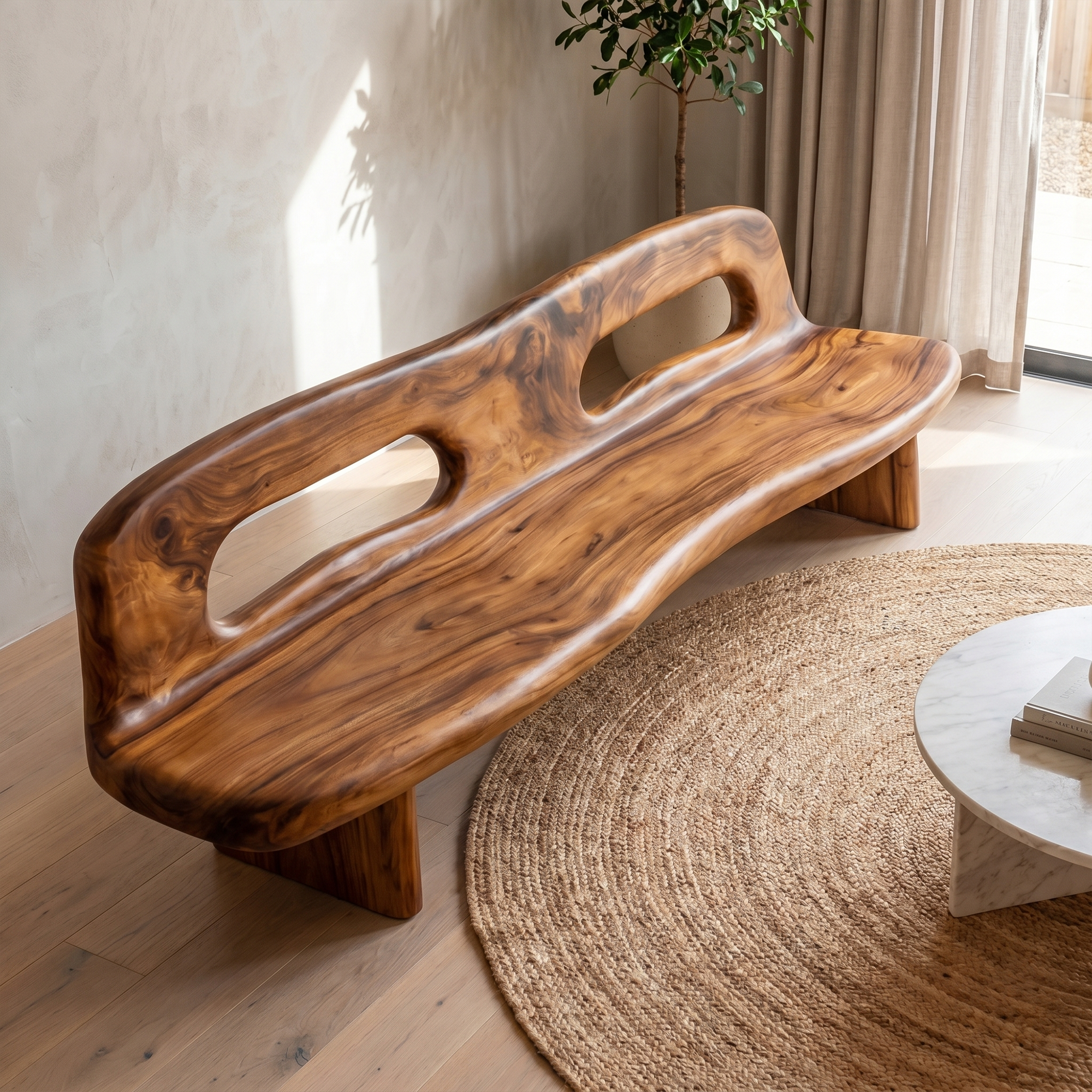 Coastal Organic Sofa Frame With Sculptural Solid Wood Design For Living Room