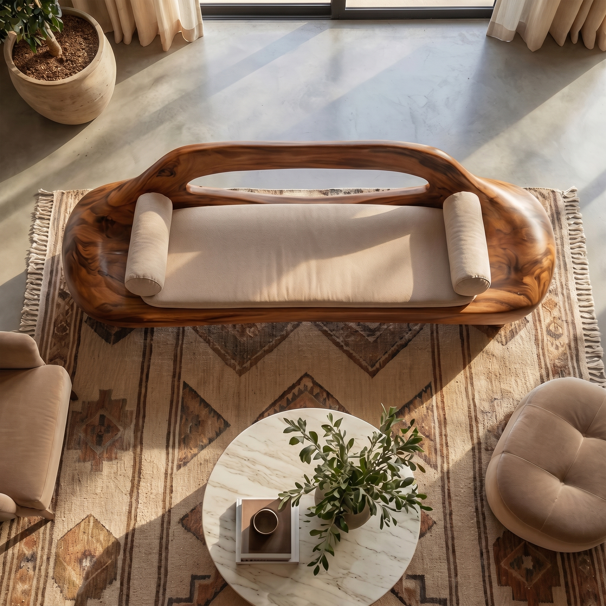 Minimalist Organic Sofa Frame With Low Profile Solid Wood Design For Living Room