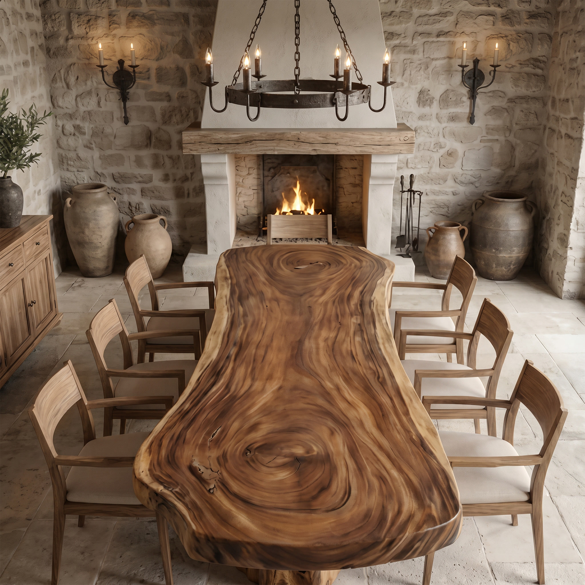 Organic Sculptural Dining Table With Live Edge Solid Wood Top And Pedestal Base For Dining Room