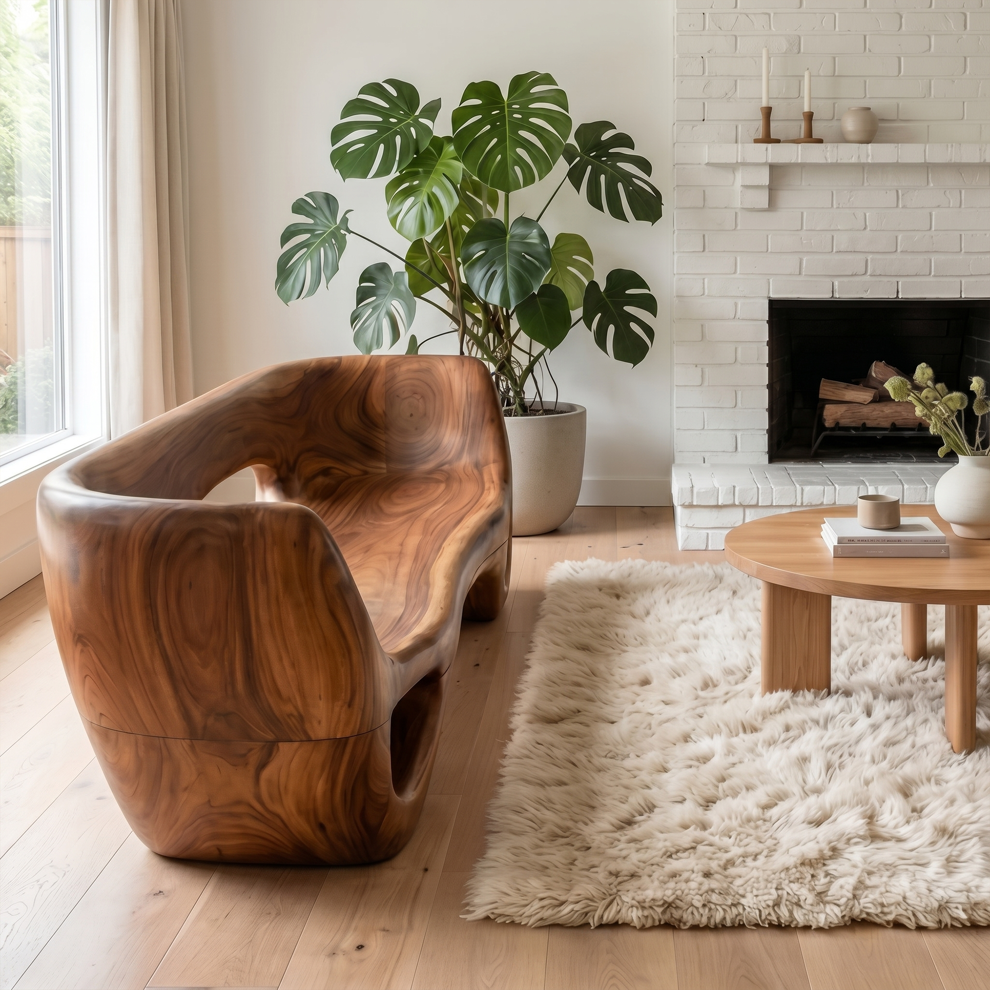 Rustic Organic Sofa Frame With Sculptural Open Base And Solid Wood Design For Living Room