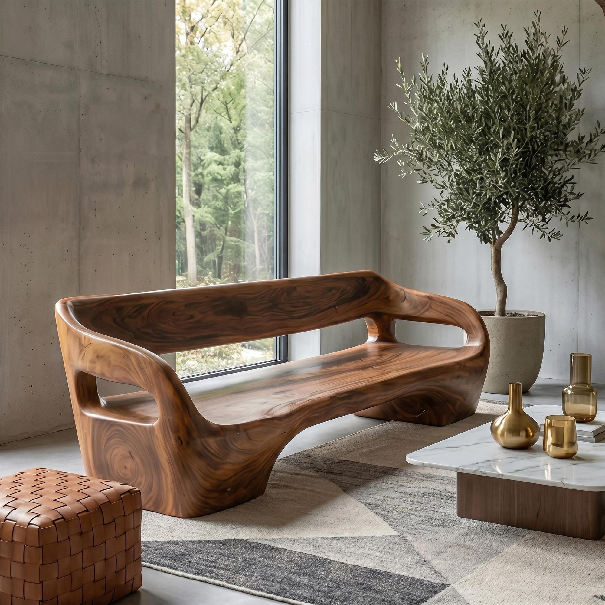 Modern Organic Sofa Frame With Sculptural Solid Wood Design For Living Room