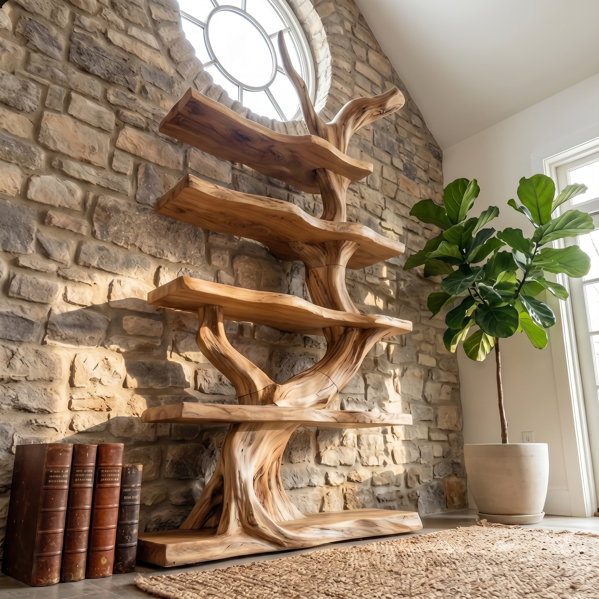 Organic Tree Bookshelf With Sculptural Branch Design And Open Display Shelves For Living Room