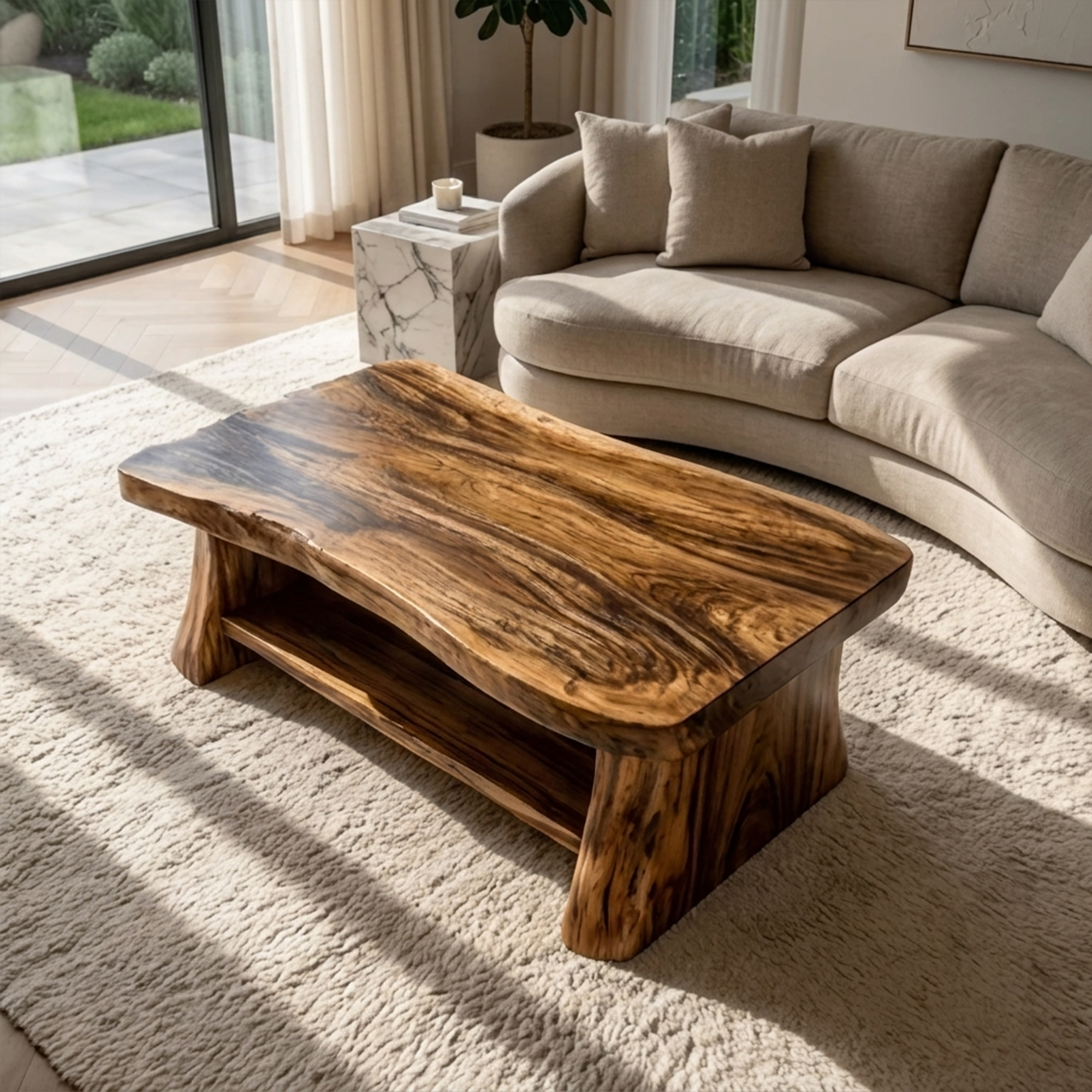 Rustic Slab Wood Coffee Table Living Room
