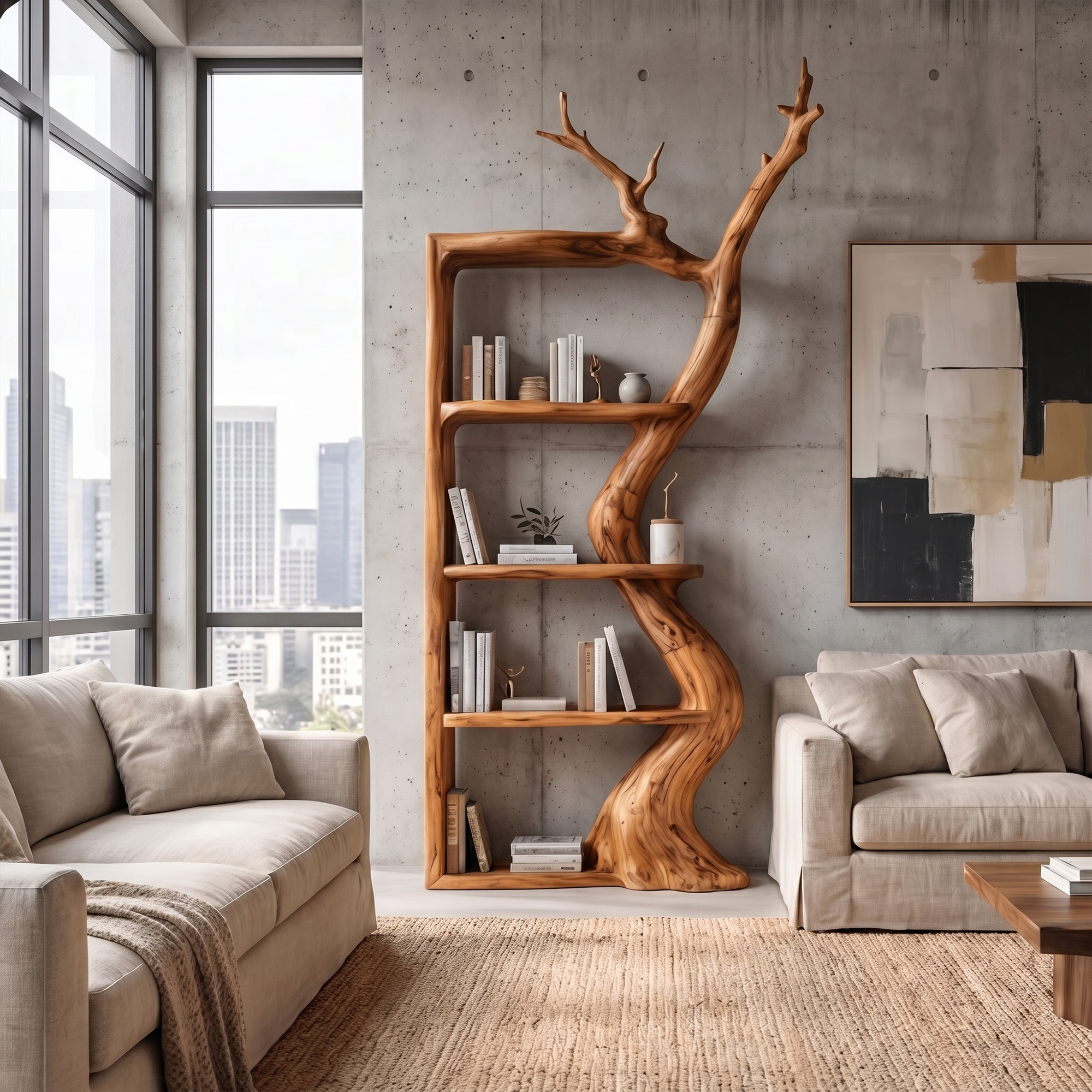 Sculptural Tree Bookshelf With Flowing Branch Frame For Living Room