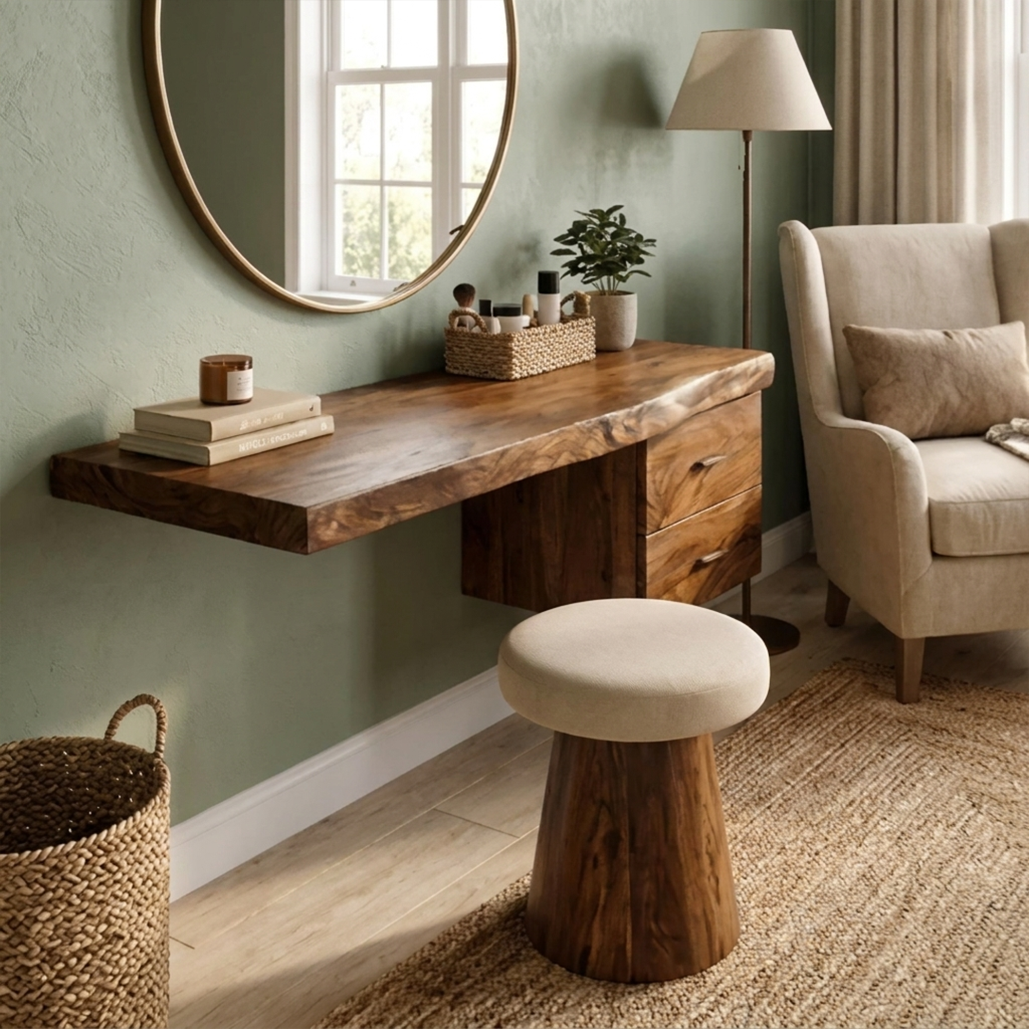 Modern Organic Solid Wood Dressing Table Bedroom Floating
