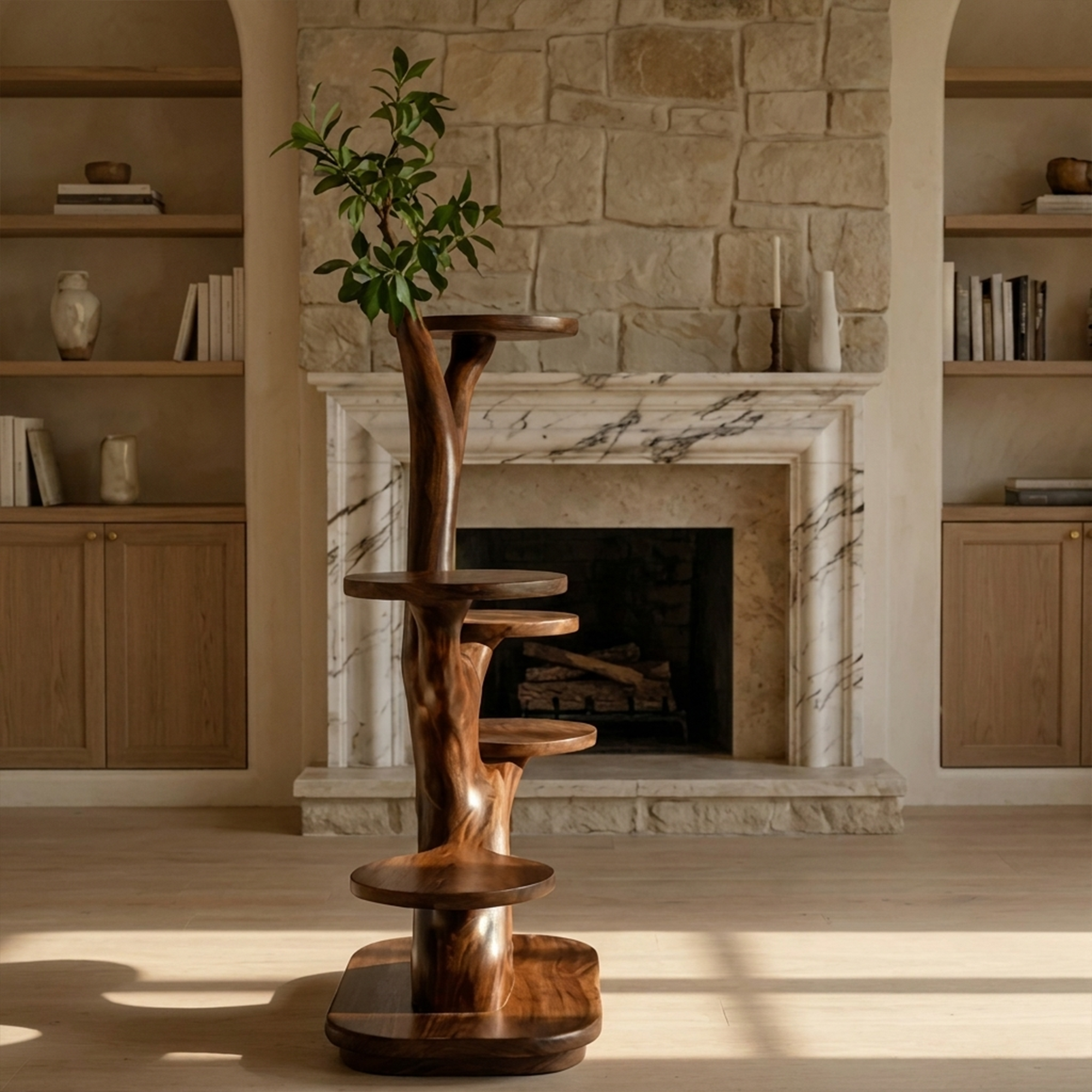 Mid Century Wooden Tree Plant Stand Home Interior