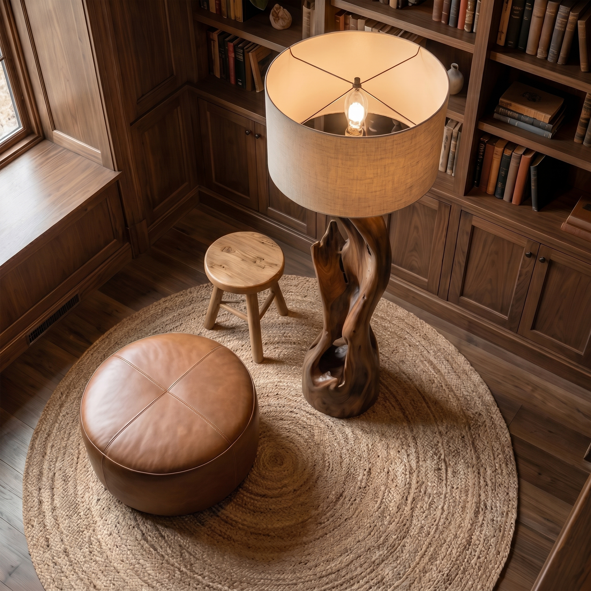 Sculptural Floor Lamp With Solid Wood Open Form Design For Living Room
