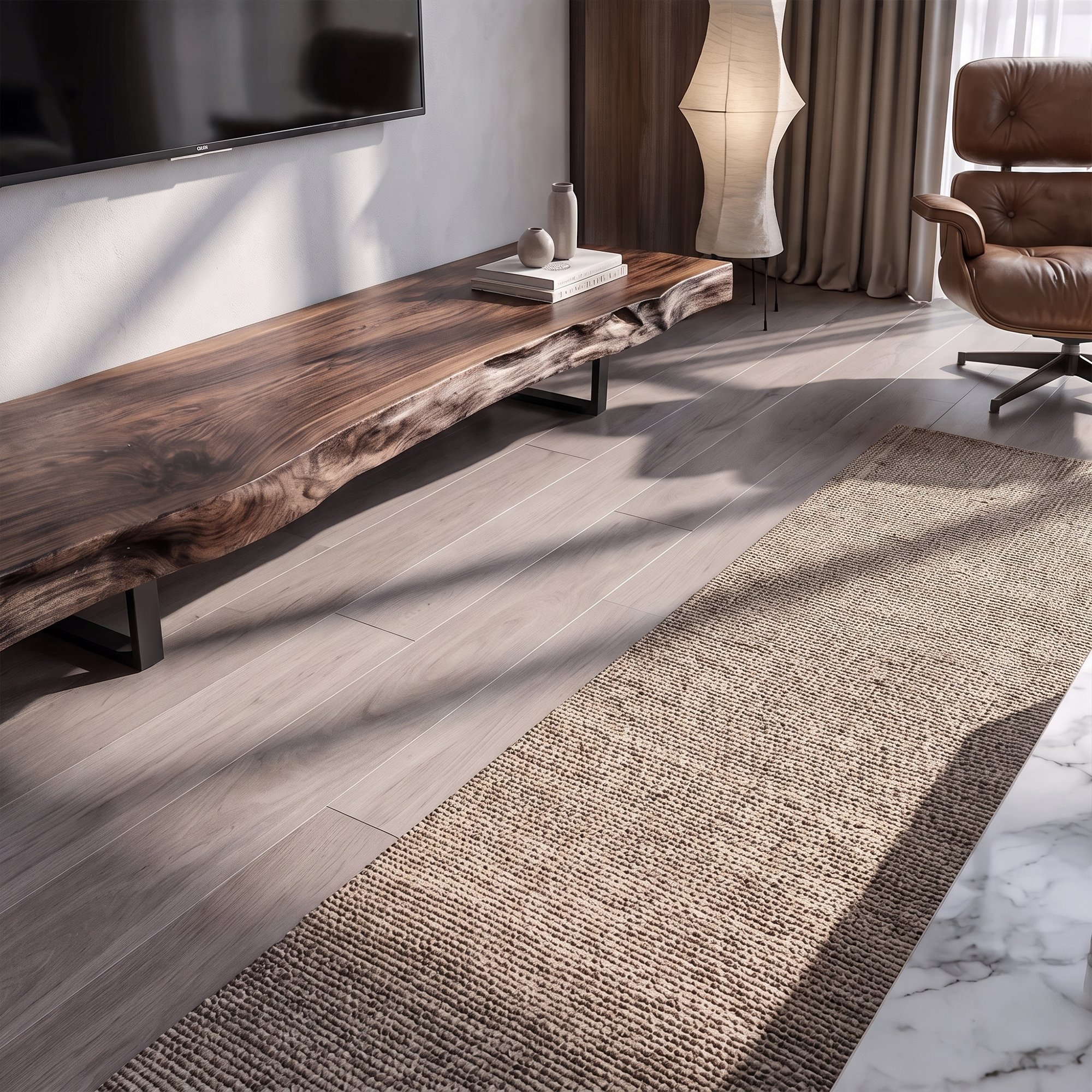 Mid Century TV Console Live Edge Wood Master Bedroom