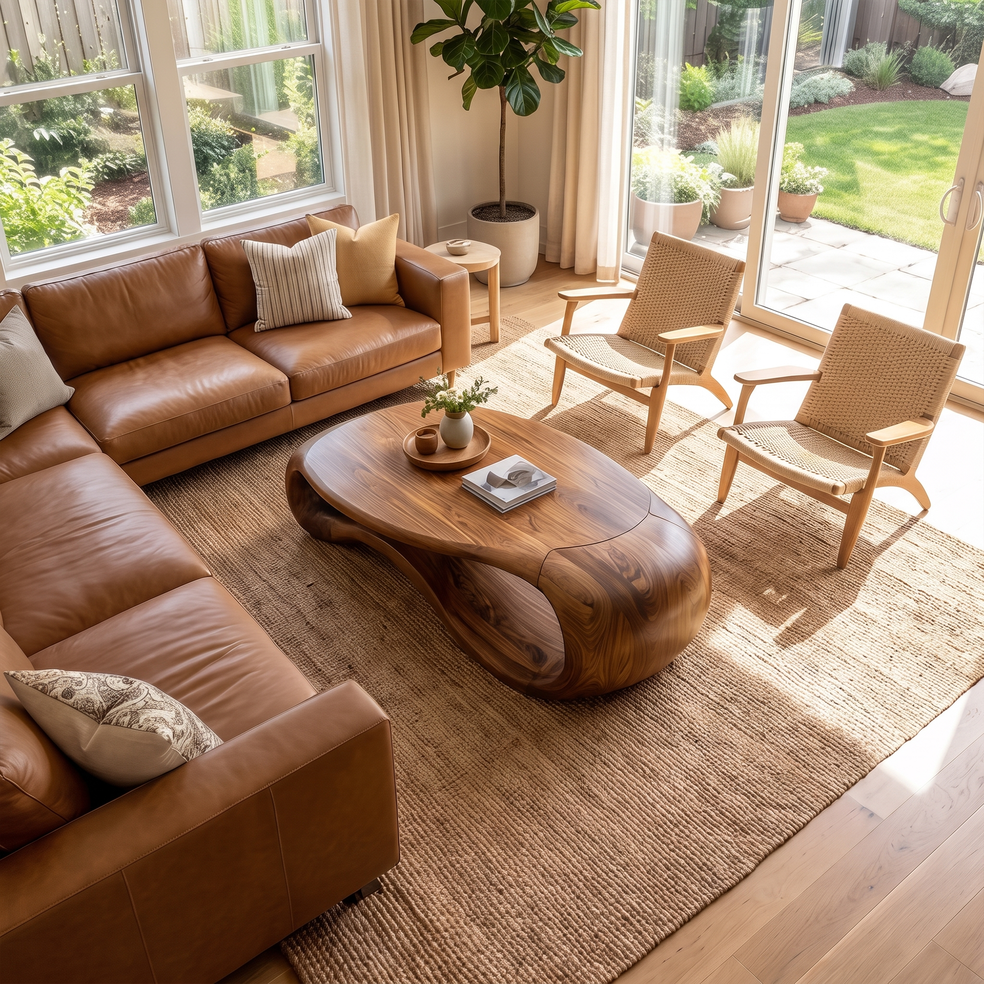 Modern Sculptural Solid Wood Coffee Table For Living Room