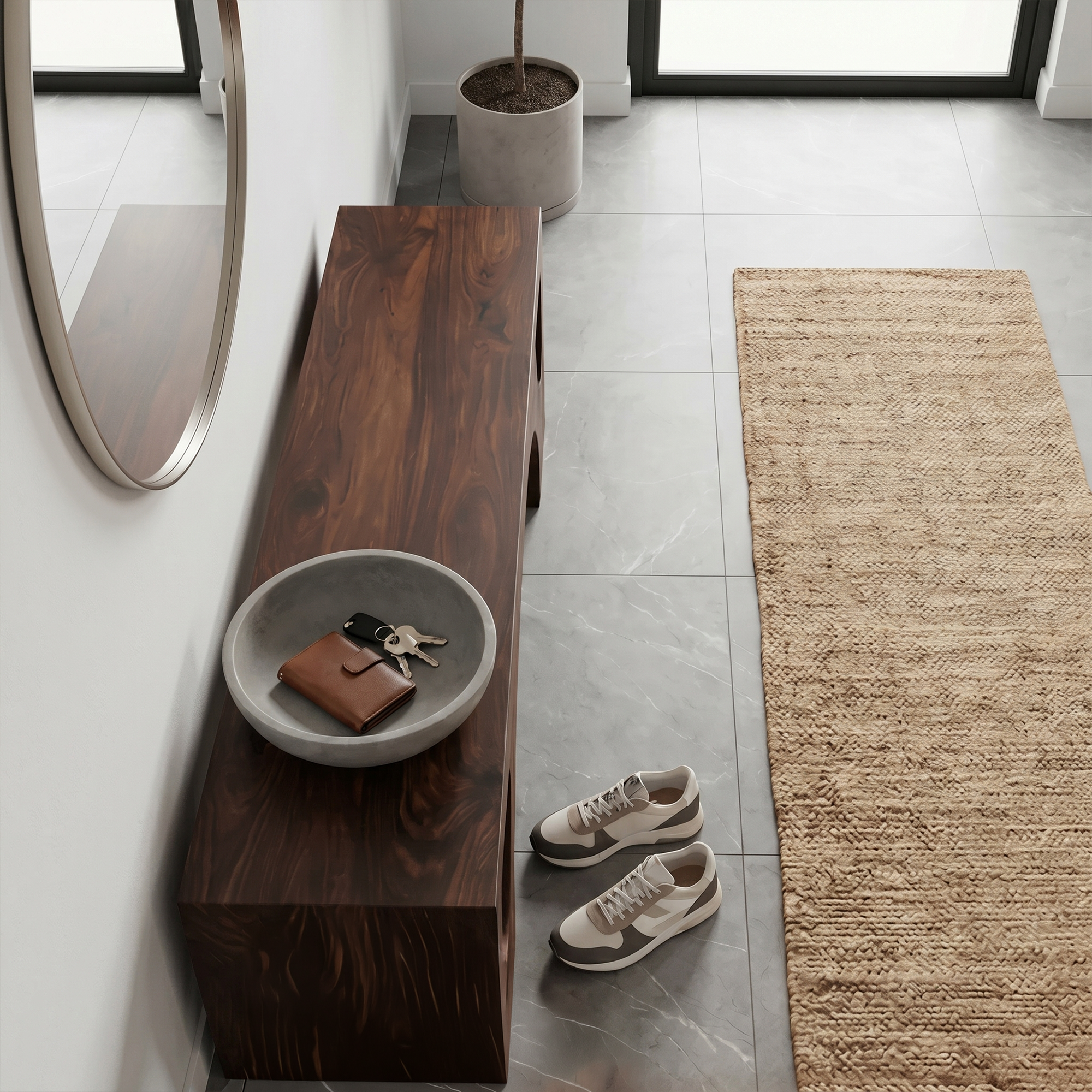 Modern Organic Bench With Sculptural Arch Base For Entryway