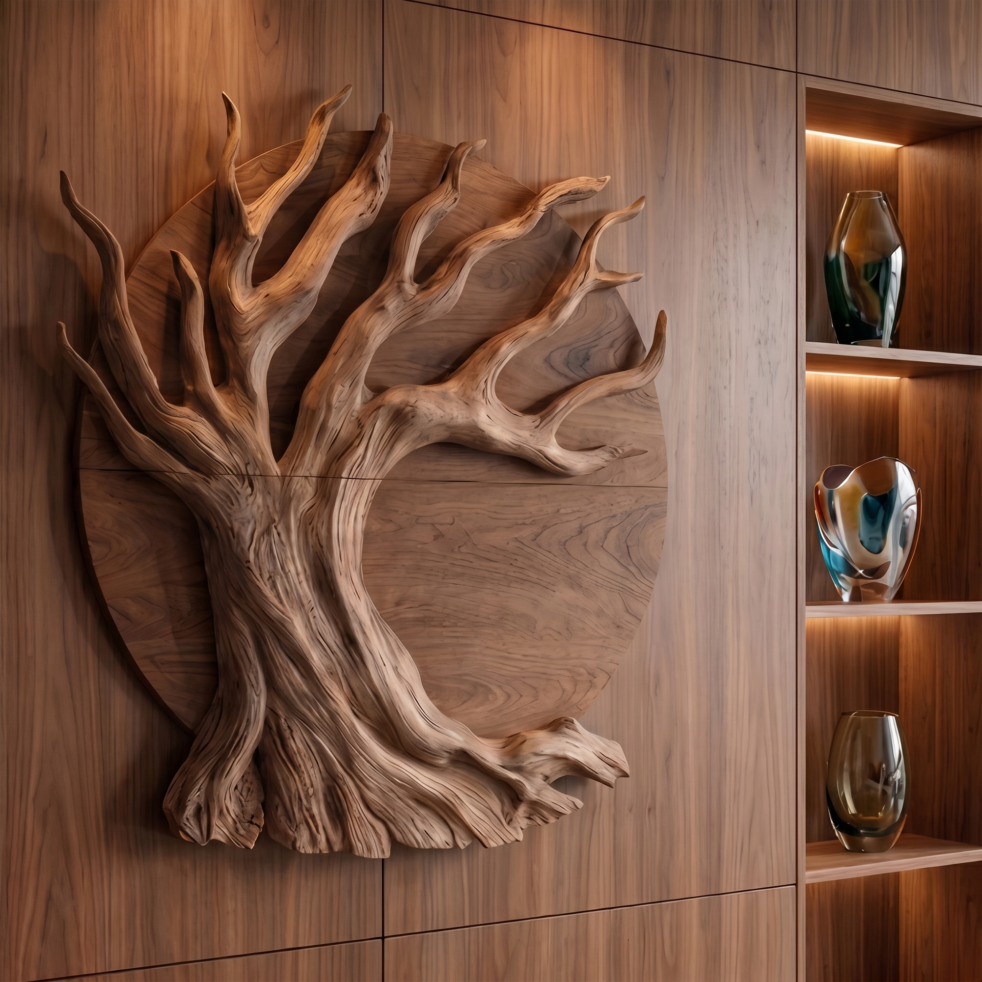 Sculptural Tree Wall Decor With Organic Circular Design For Home Interior